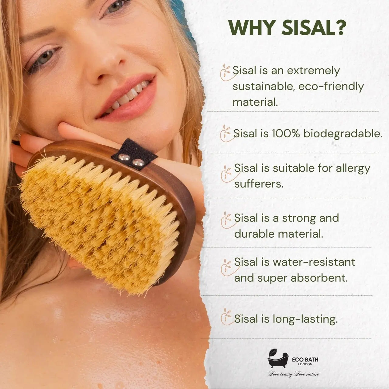 Natural Sisal Walnut Hand Brush - Luxury Hand Brush for Dry Brushing Eco Bath London