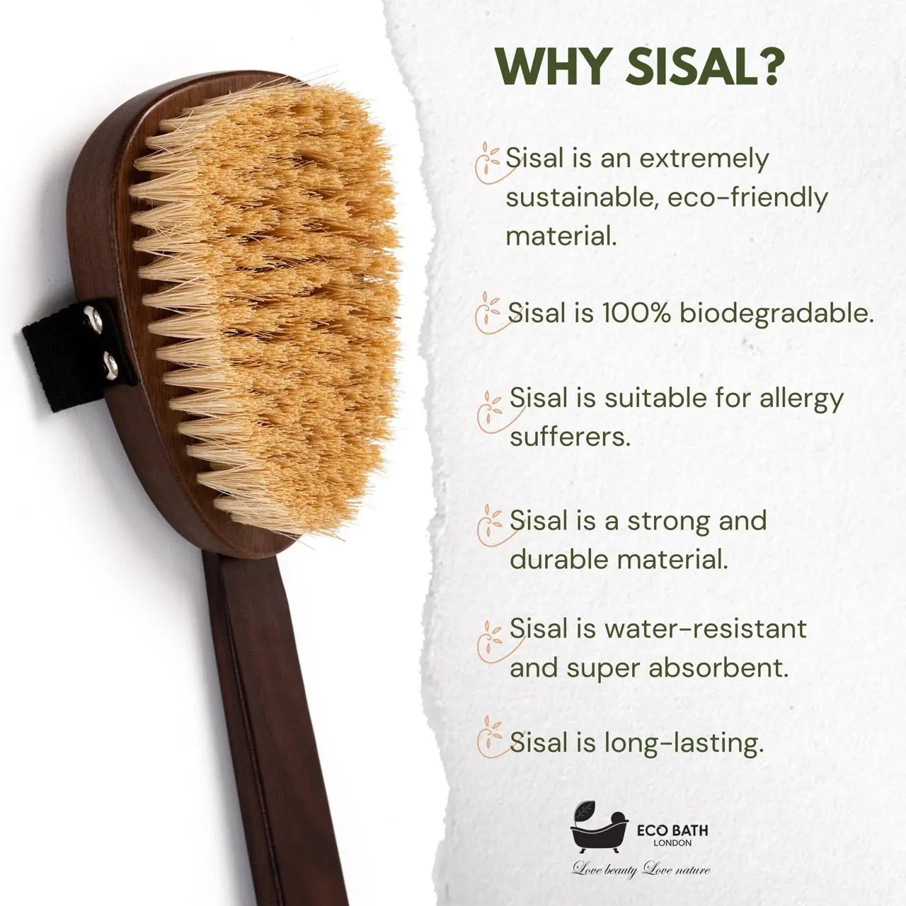 Natural Sisal Walnut Wood Body Brush - Luxurious Dry Brushing Body Brush Eco Bath London