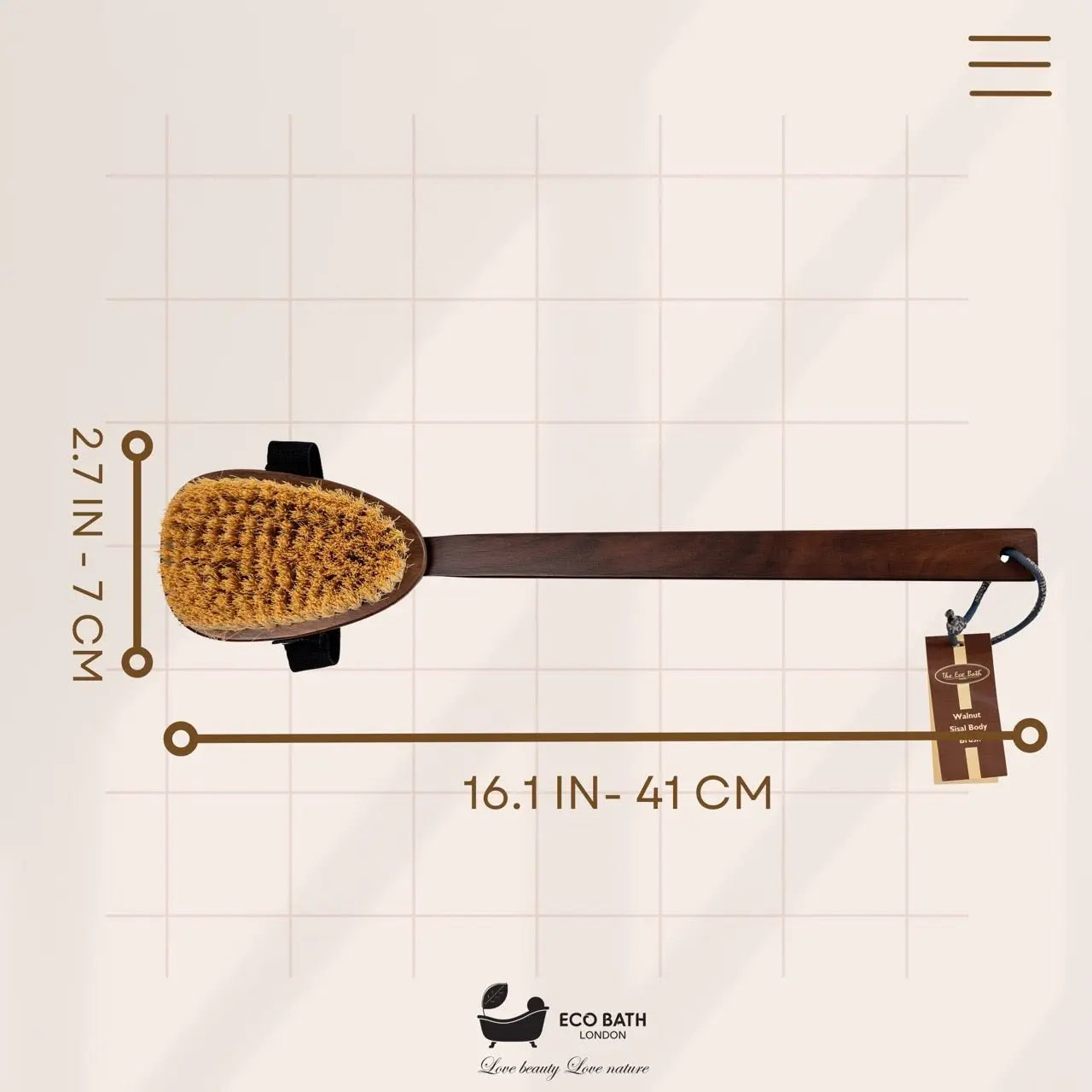 Natural Sisal Walnut Wood Body Brush - Luxurious Dry Brushing Body Brush Eco Bath London