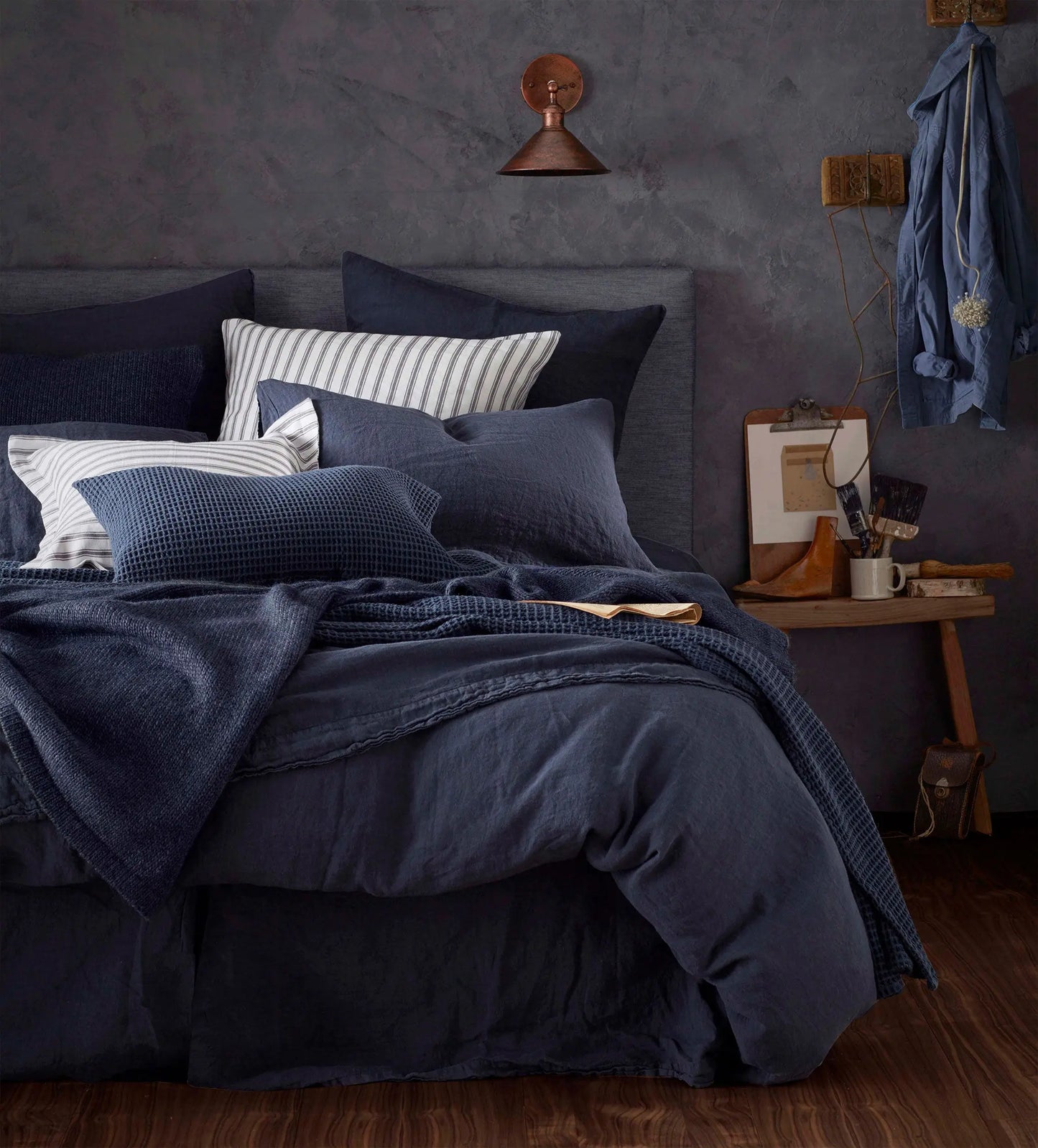 Navy Blue 100% Linen Fitted Sheet The Secret Linen Store