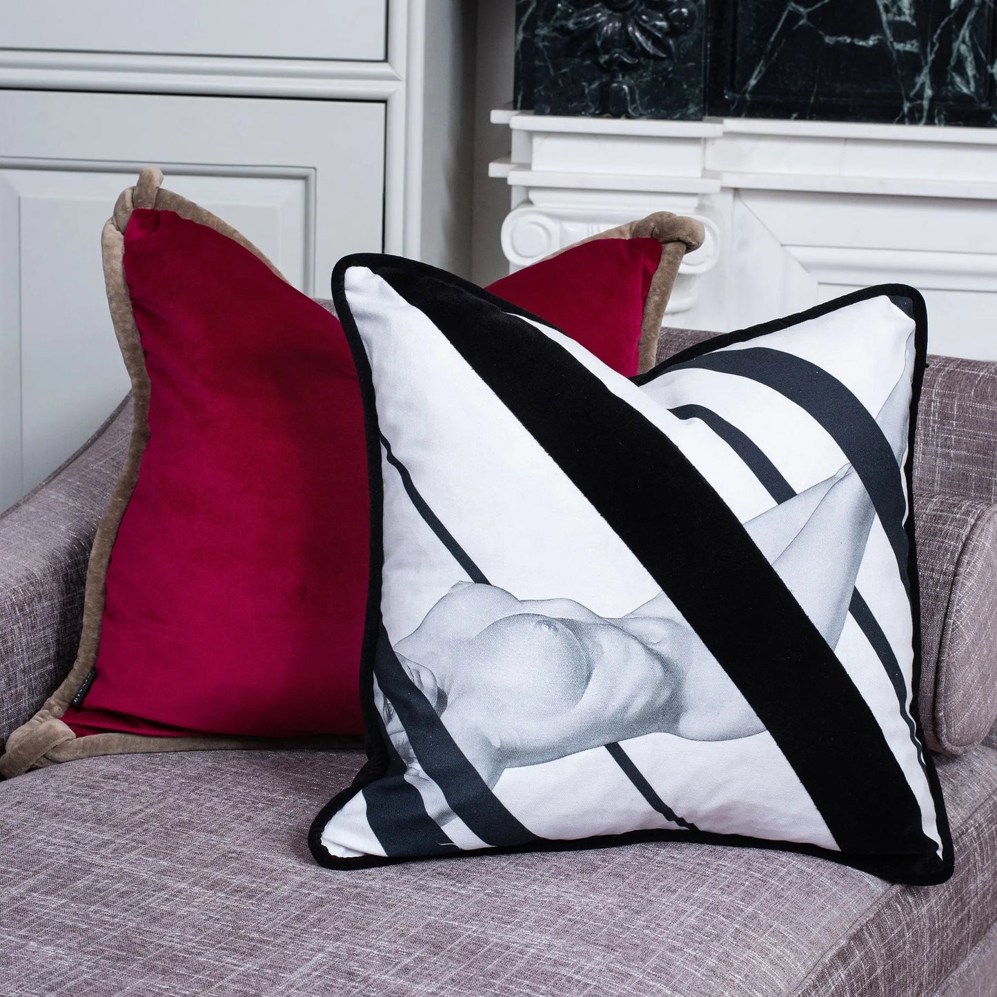 Nude Black Cotton & Velvet Cushion Bivain