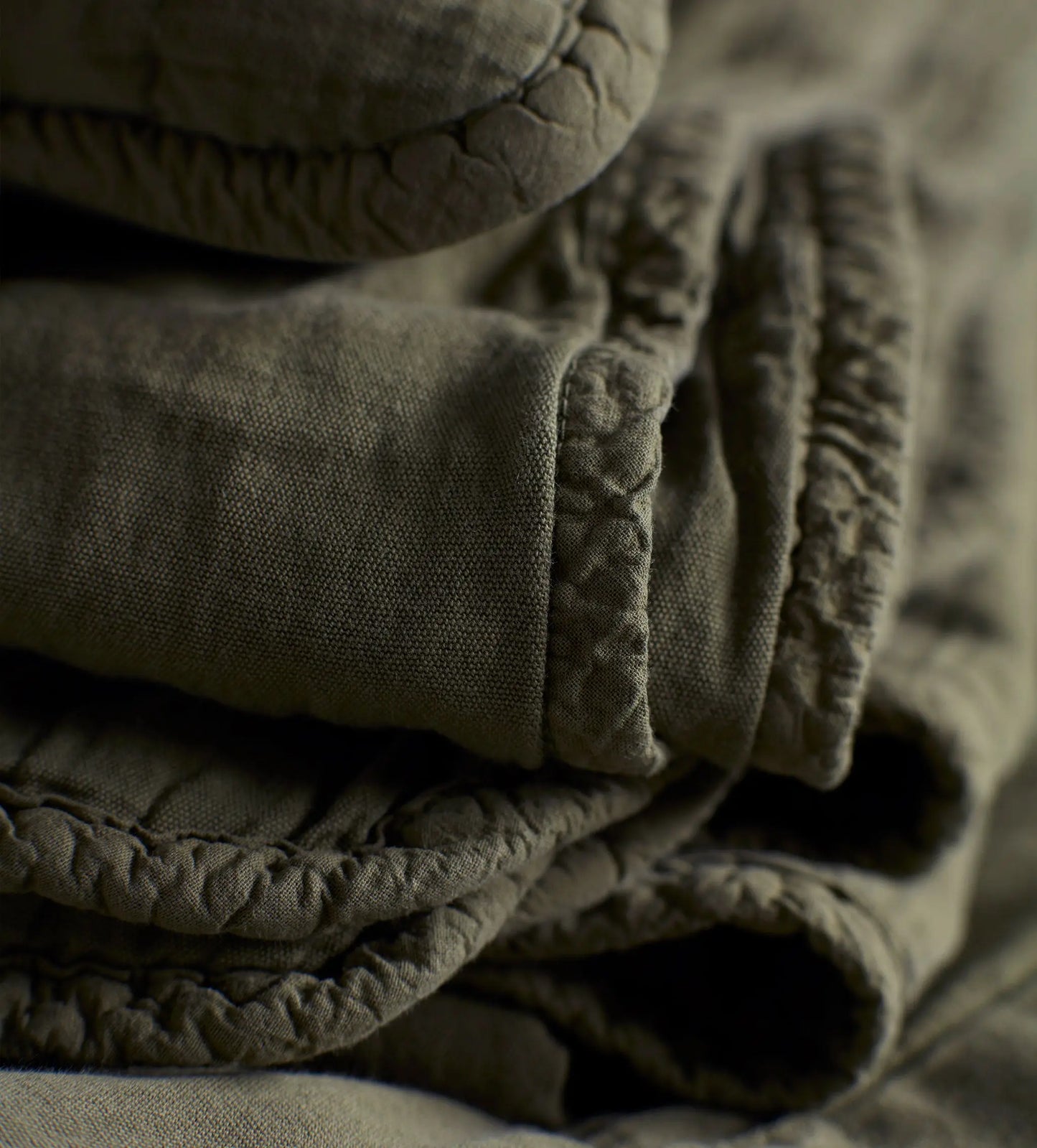 Olive Green Finn 100% Cotton Quilted Throw The Secret Linen Store