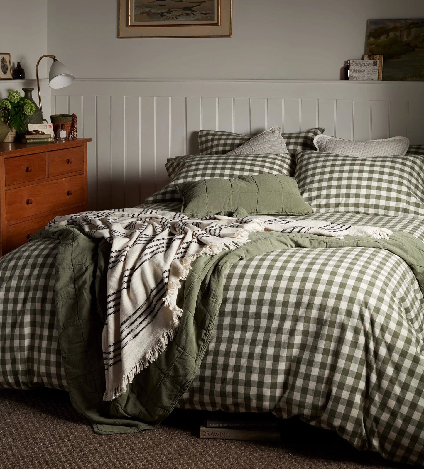 Olive Green Gilbert Gingham Brushed 100% Organic Cotton Duvet Cover The Secret Linen Store