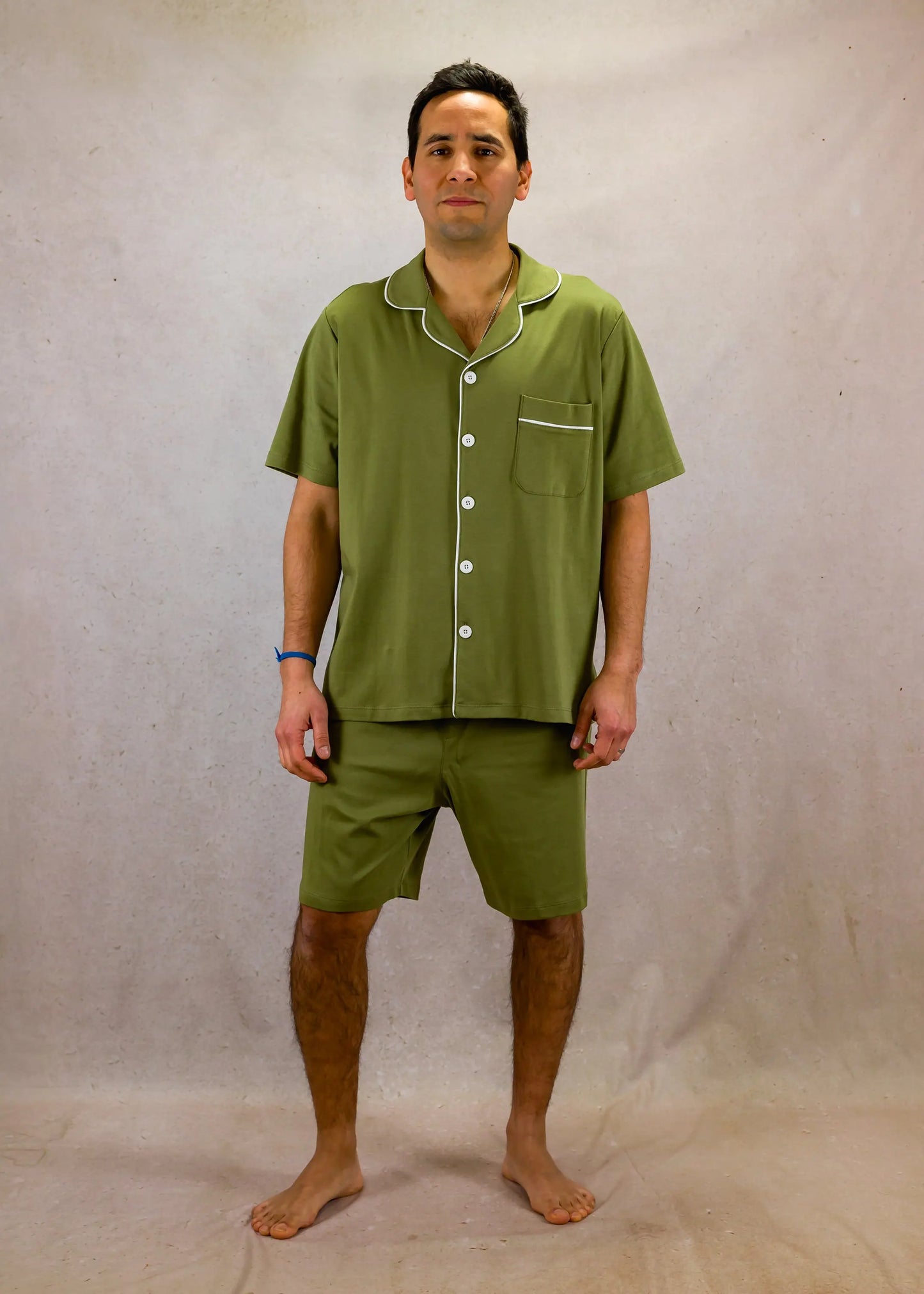 Olive Green Men's Pyjama Set With Short-Sleeves Top and Short Killary