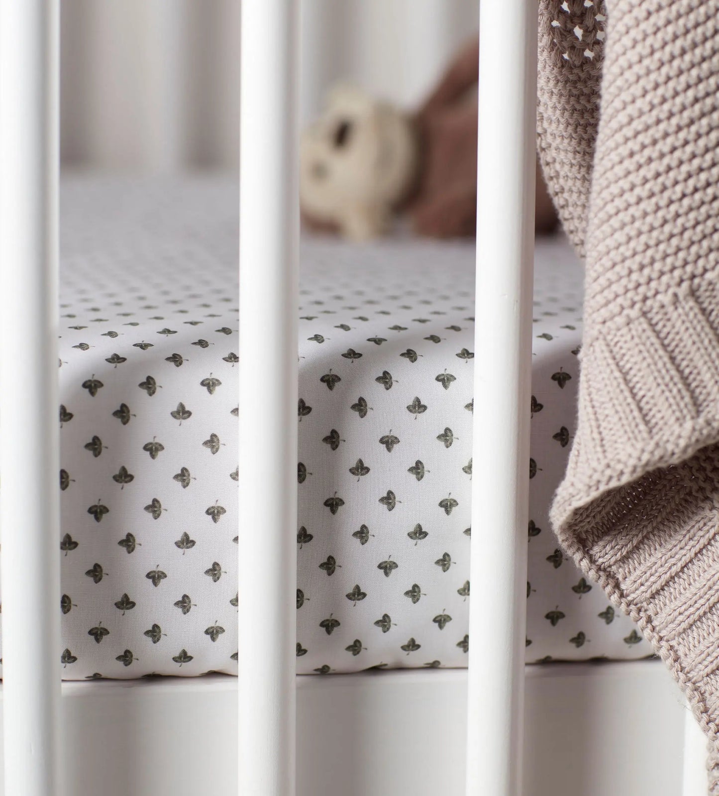 Olive Little Leaf 100% Organic Cotton Fitted Sheet The Secret Linen Store