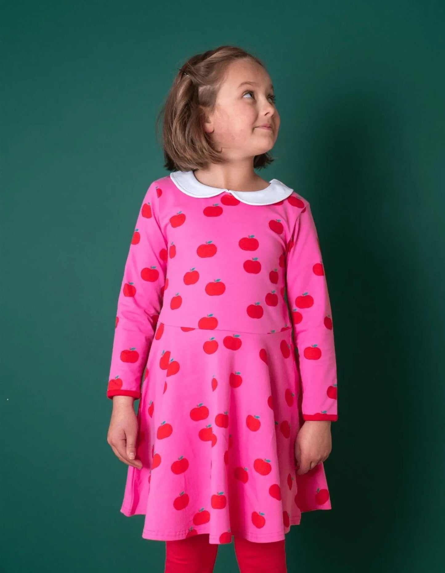 Organic Apple Print Long-Sleeved Skater Dress Toby Tiger