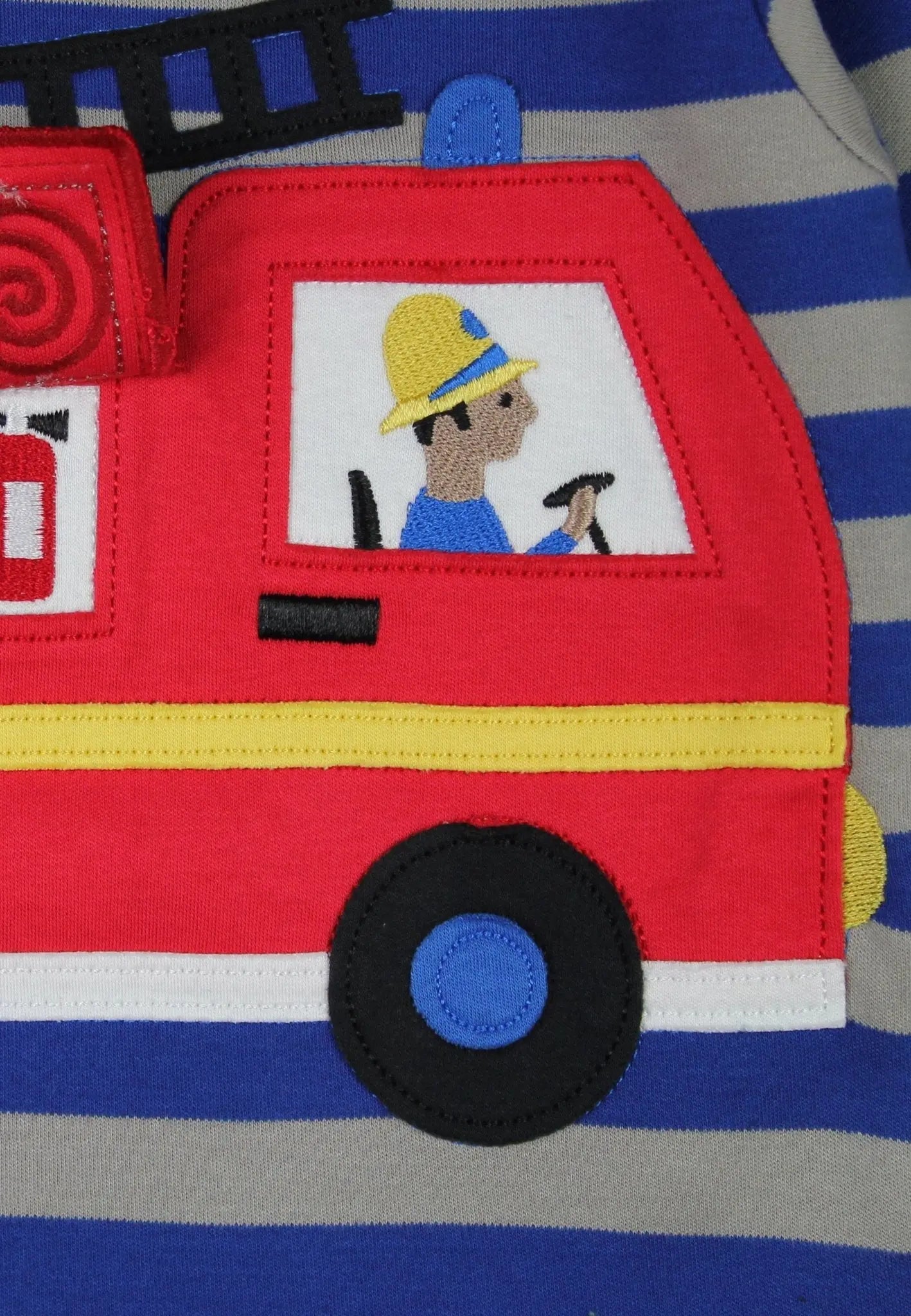 Organic Blue Fire Engine Applique Long-Sleeved T-Shirt Toby Tiger