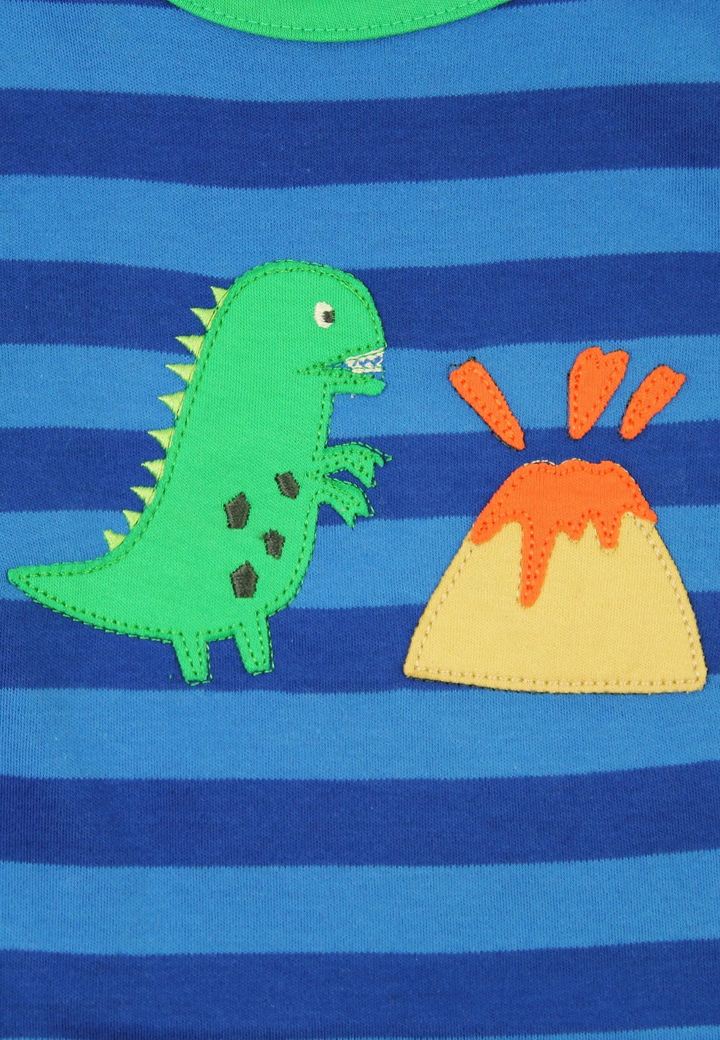 Organic Blue Tonal Dinosaur Applique Long-Sleeved T-Shirt Toby Tiger