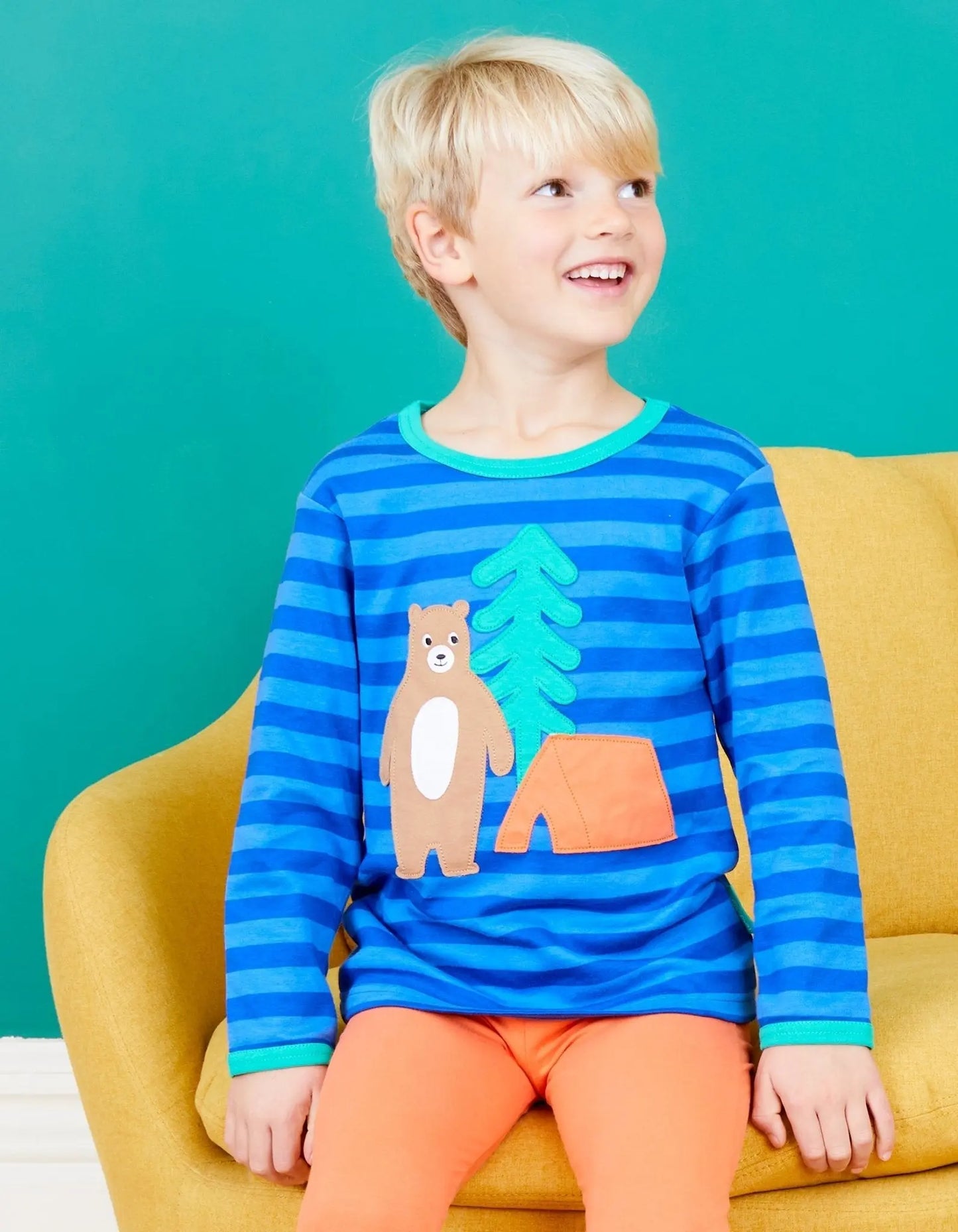 Organic Camping Bear Applique Long-Sleeved T-Shirt Toby Tiger