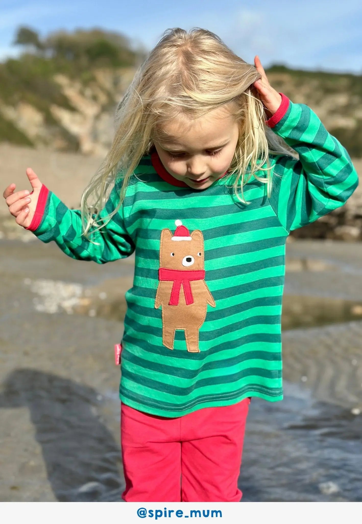 Organic Christmas Bear Applique Long-Sleeved T-Shirt Toby Tiger