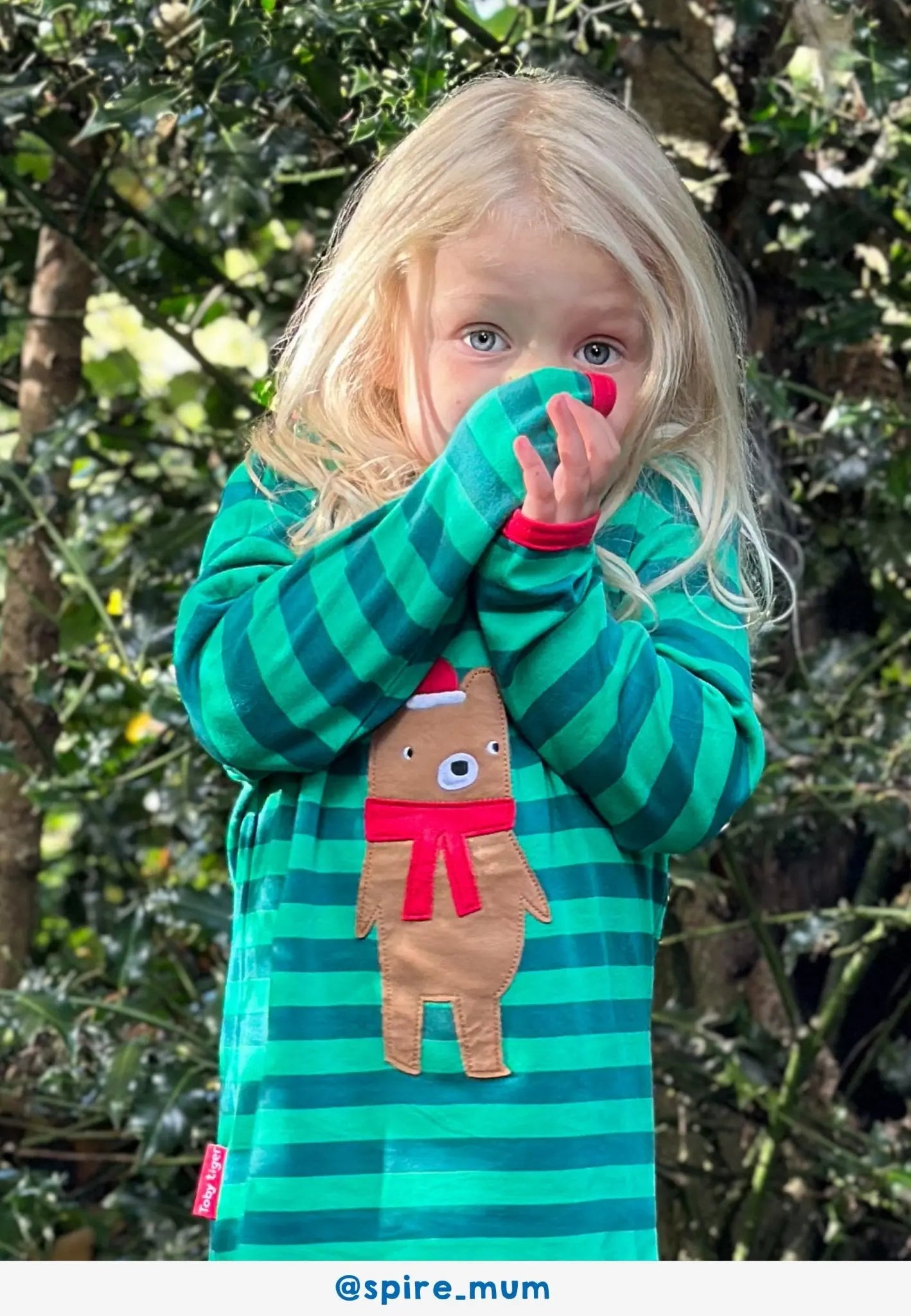 Organic Christmas Bear Applique Long-Sleeved T-Shirt Toby Tiger