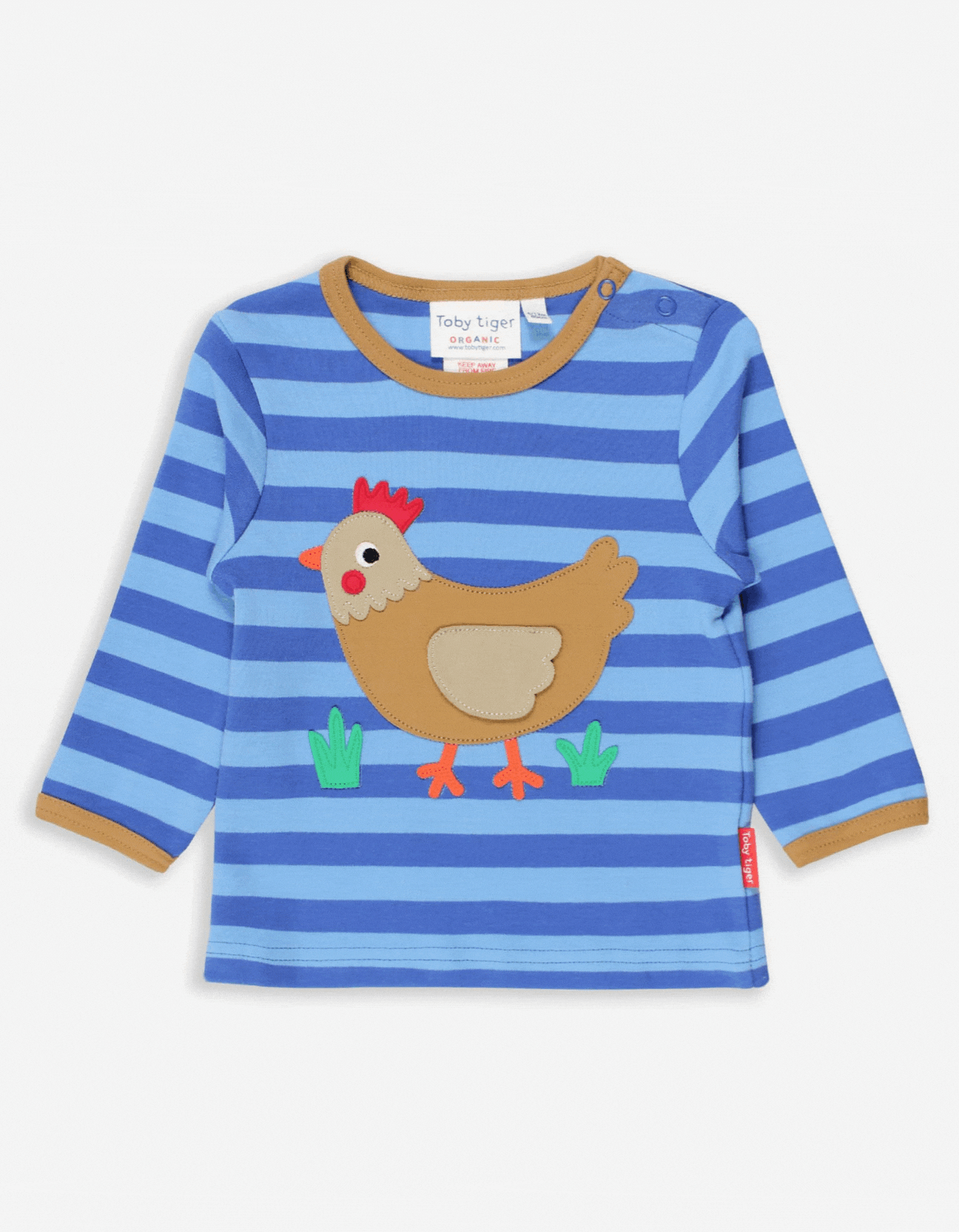 Organic Clucky Chicken Applique Long-Sleeved T-Shirt Toby Tiger
