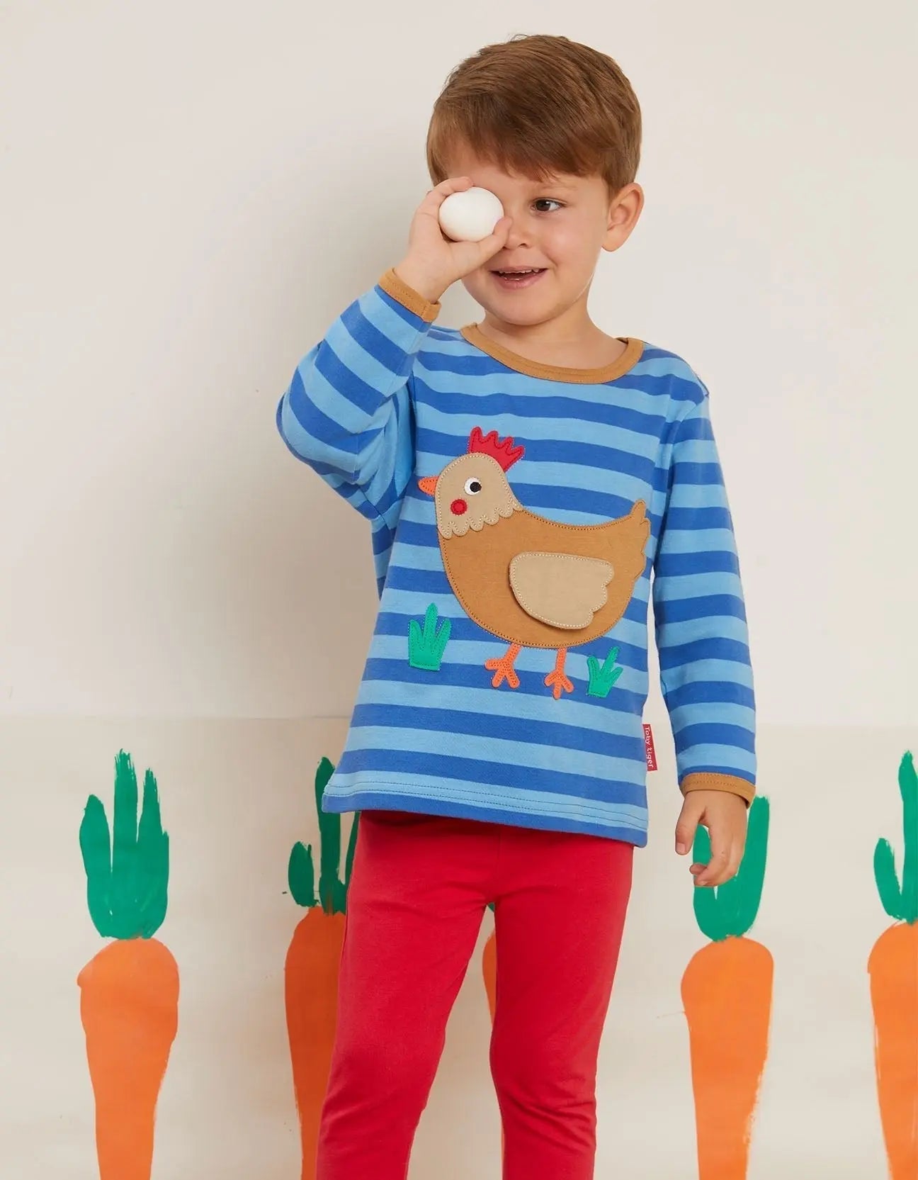 Organic Clucky Chicken Applique Long-Sleeved T-Shirt Toby Tiger