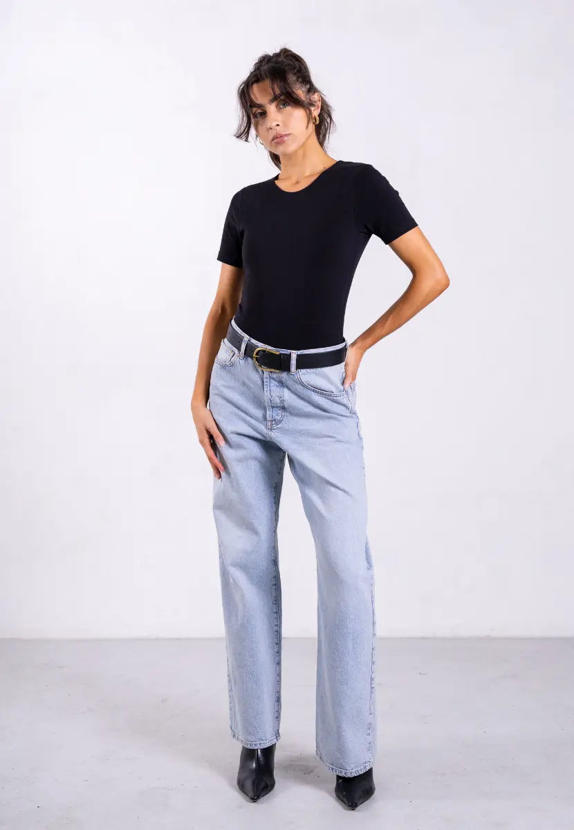 Organic Cotton Crew Bodysuit, Black Pantee