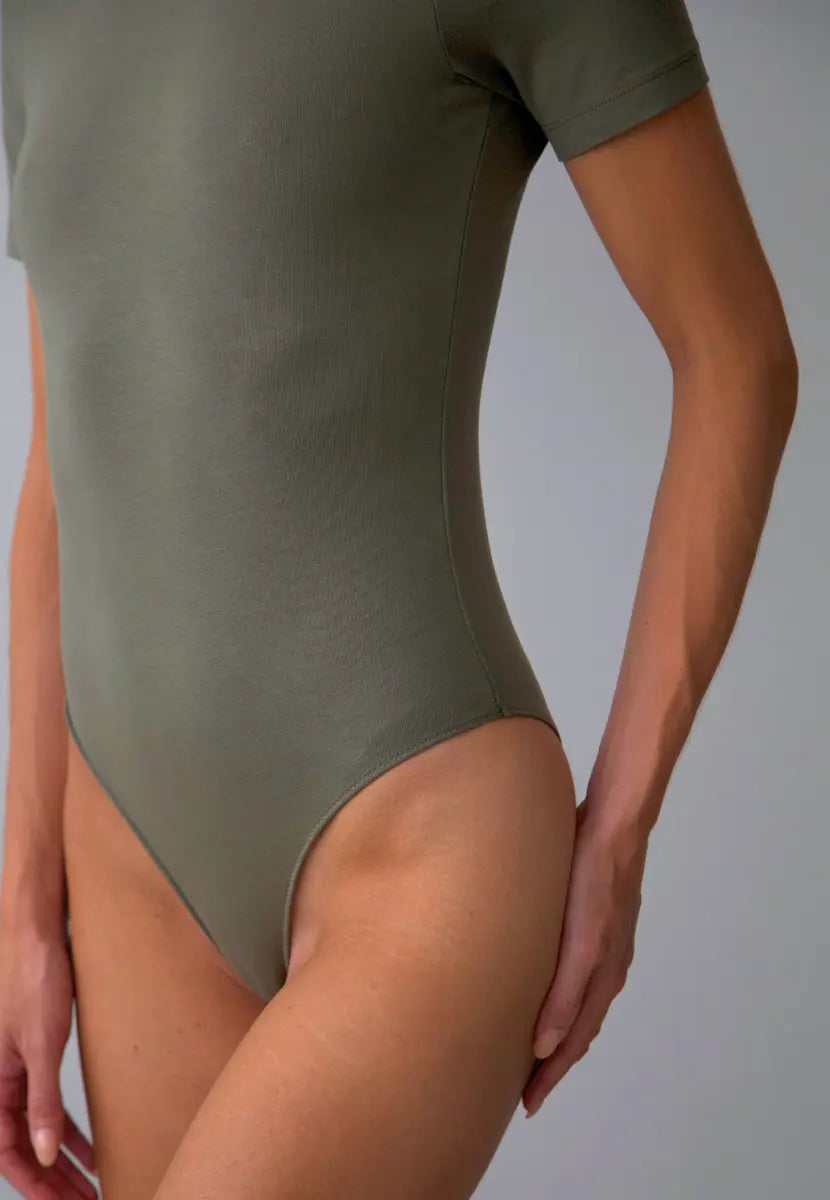 Organic Cotton Crew Bodysuit, Burnt Olive Pantee