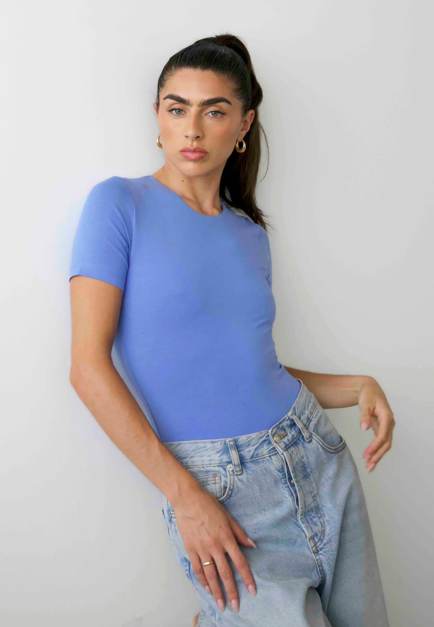 Organic Cotton Crew Bodysuit, Cornflower Blue Pantee