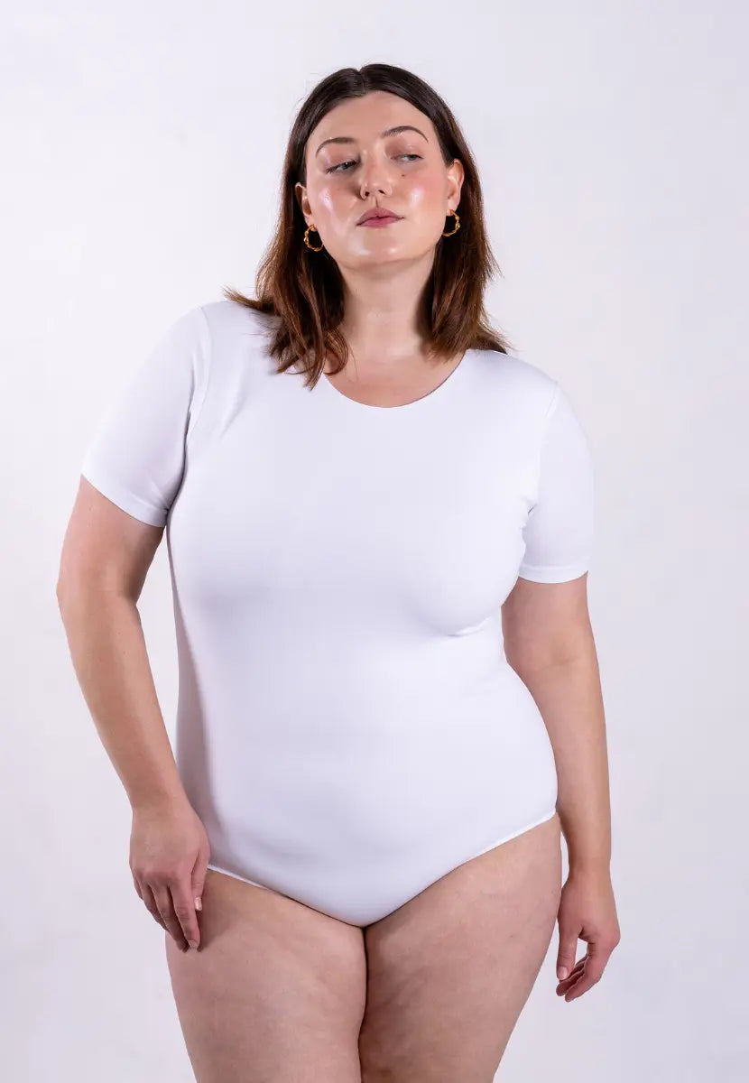 Organic Cotton Crew Bodysuit, White Pantee
