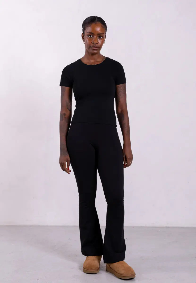 Organic Cotton Flared Leggings, Black Pantee
