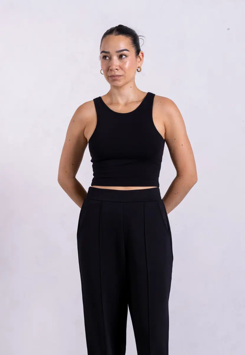 Organic Cotton High-Neck Cropped Tank, Black Pantee