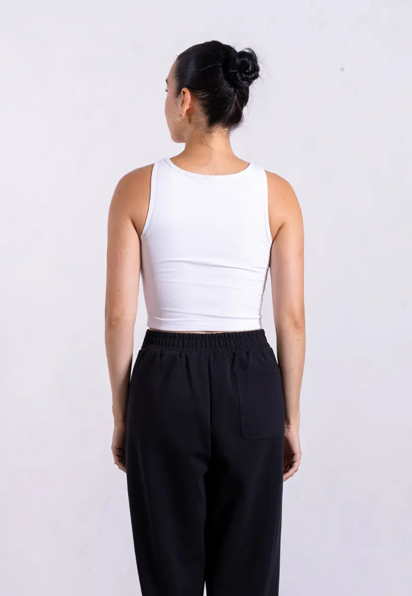 Organic Cotton High-Neck Cropped Tank, White Tanks
