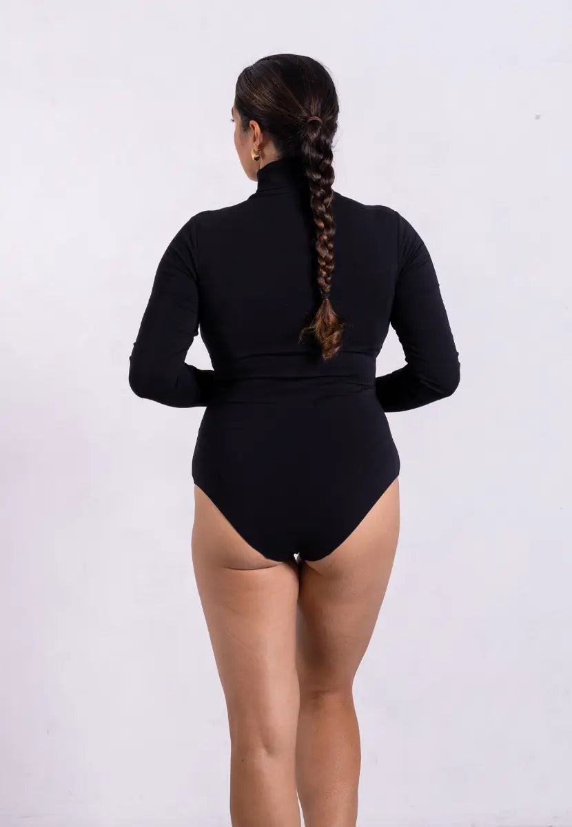Organic Cotton Long Sleeve Roll-Neck Bodysuit, Black Pantee
