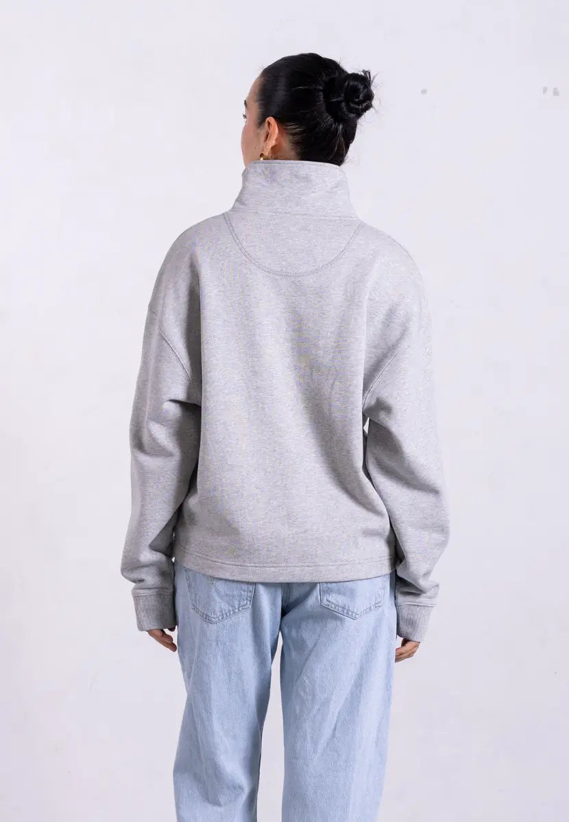 Organic Cotton Quarter Zip Sweatshirt, Light Grey Marl Pantee