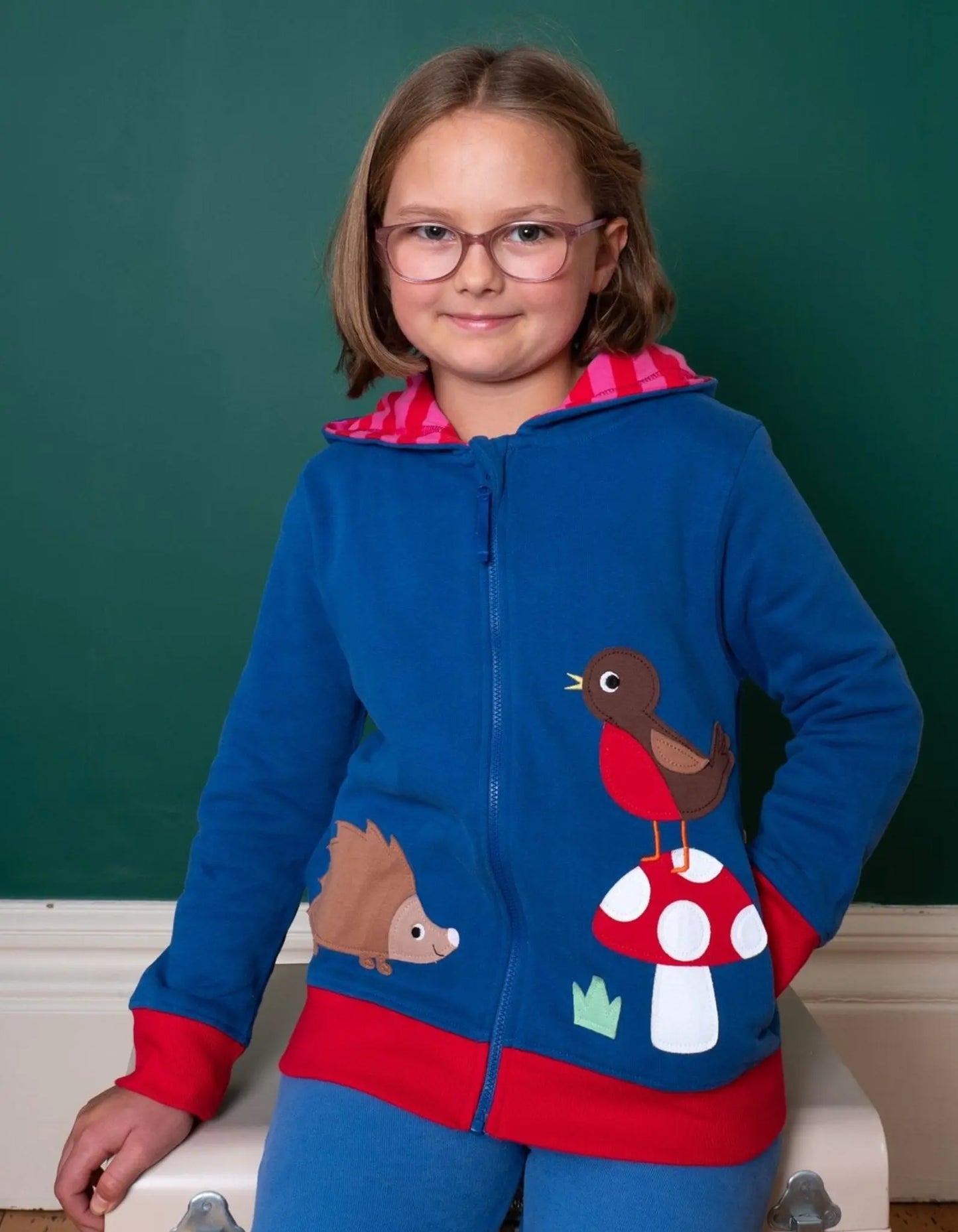 Organic Floral Mushroom Applique Hoodie Toby Tiger