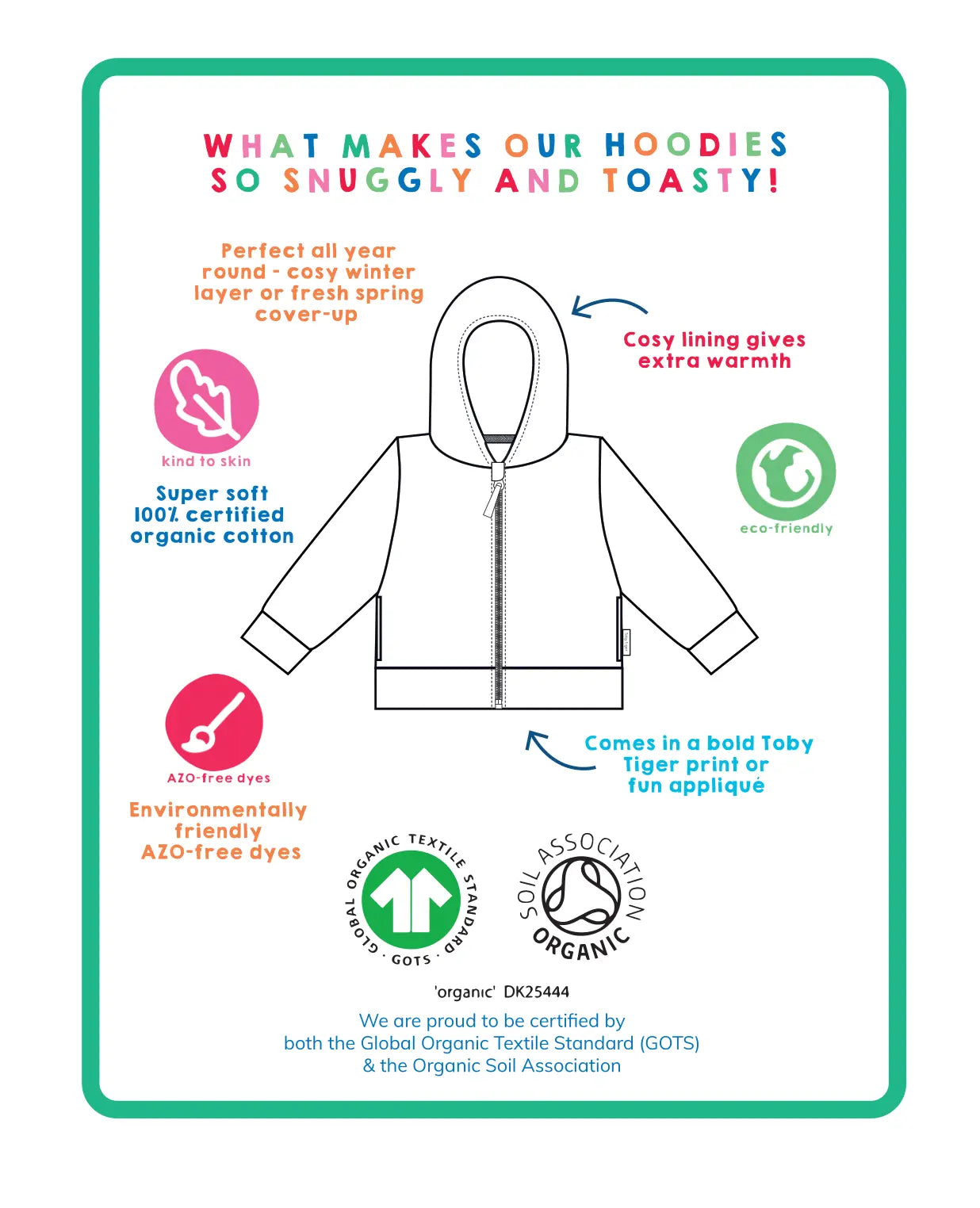 Organic Frog Applique Hoodie Toby Tiger