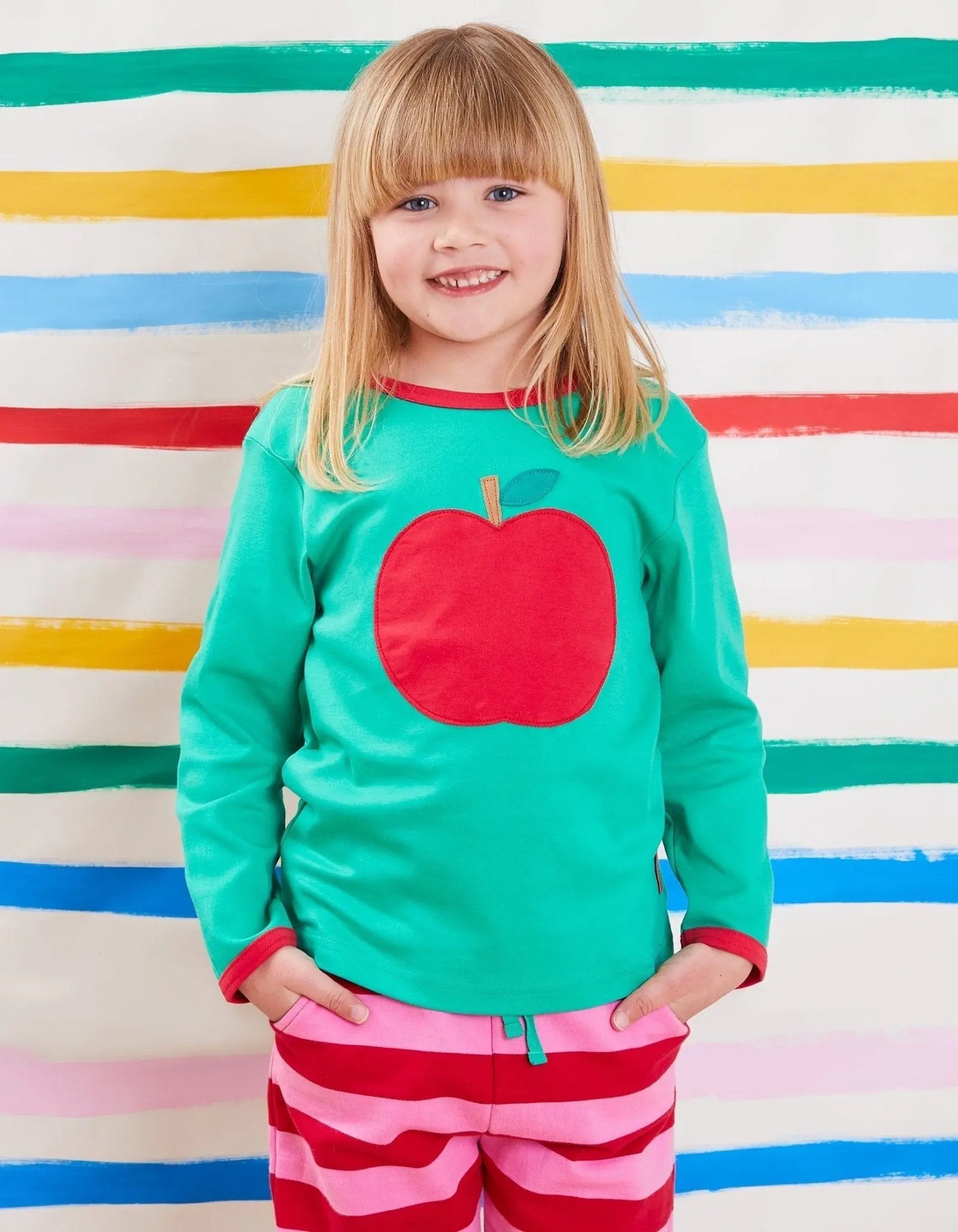 Organic Green Apple Applique Long-Sleeved T-Shirt Toby Tiger