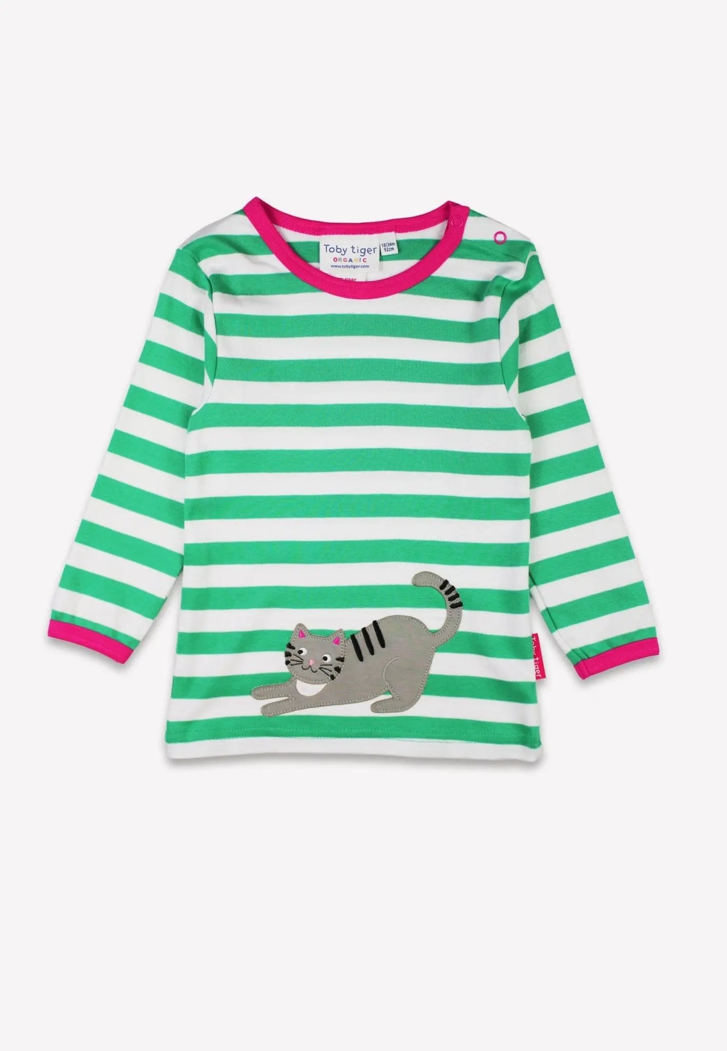 Organic Green Kitten Applique Long-Sleeved T-Shirt Toby Tiger