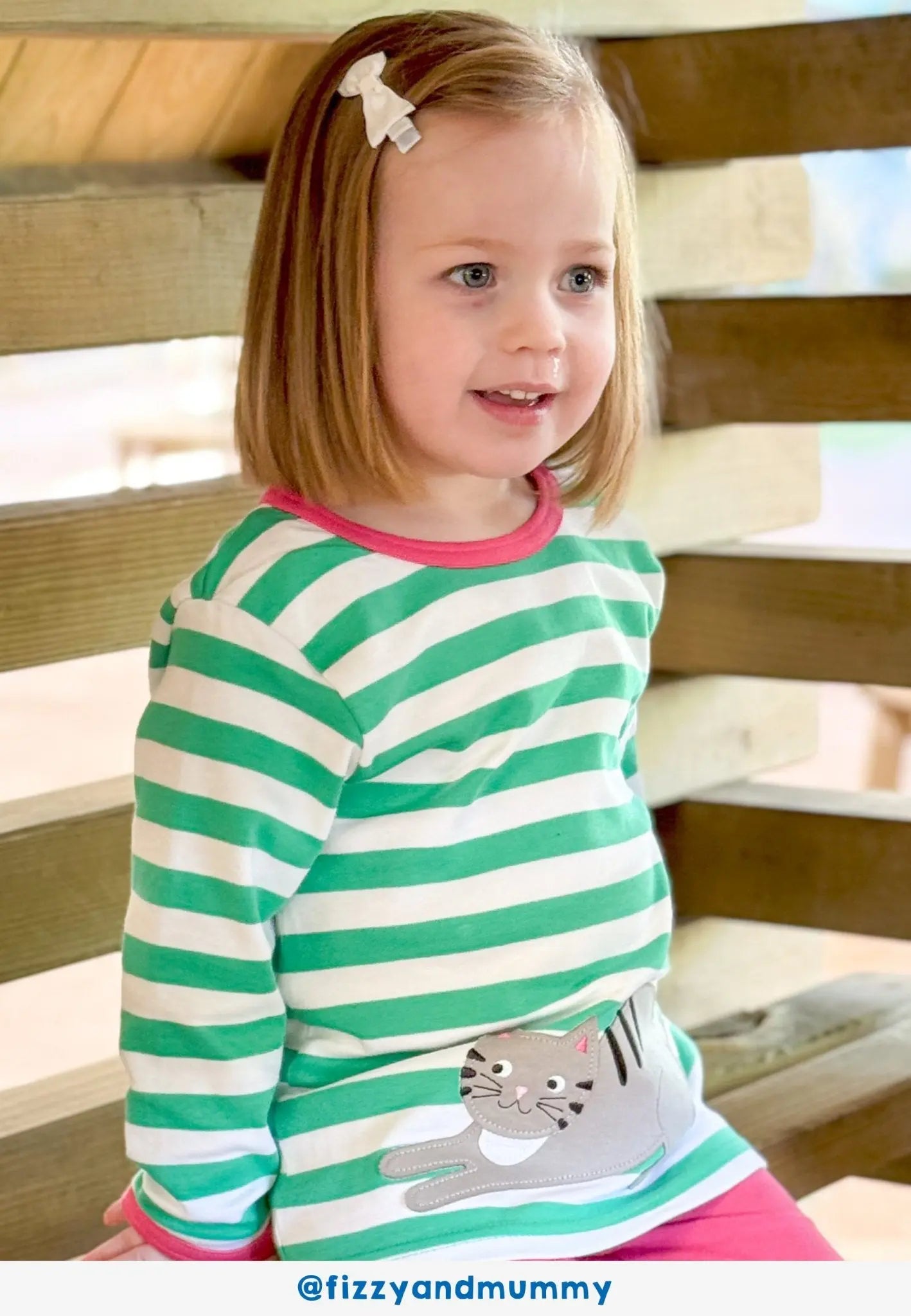 Organic Green Kitten Applique Long-Sleeved T-Shirt Toby Tiger