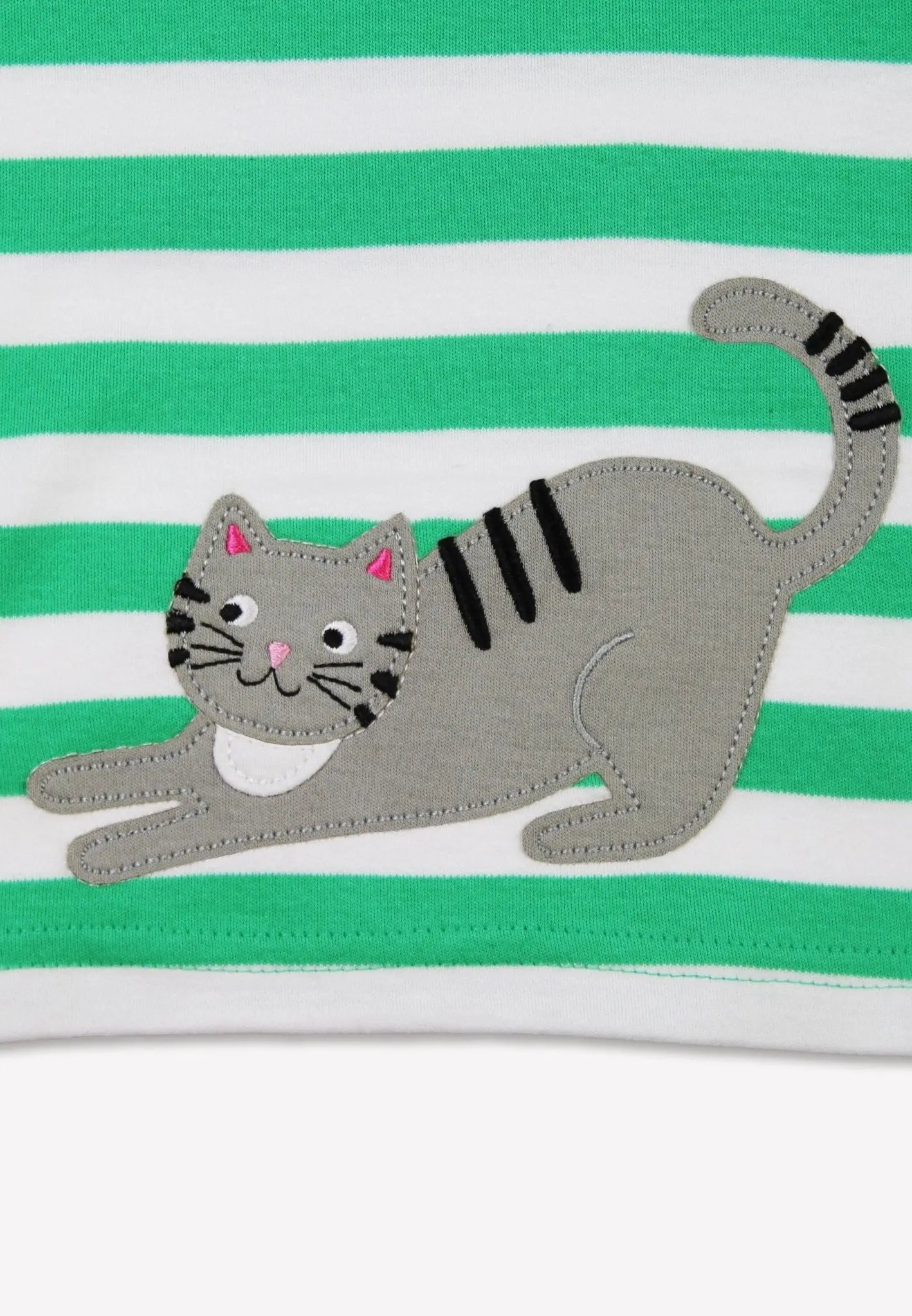 Organic Green Kitten Applique Long-Sleeved T-Shirt Toby Tiger