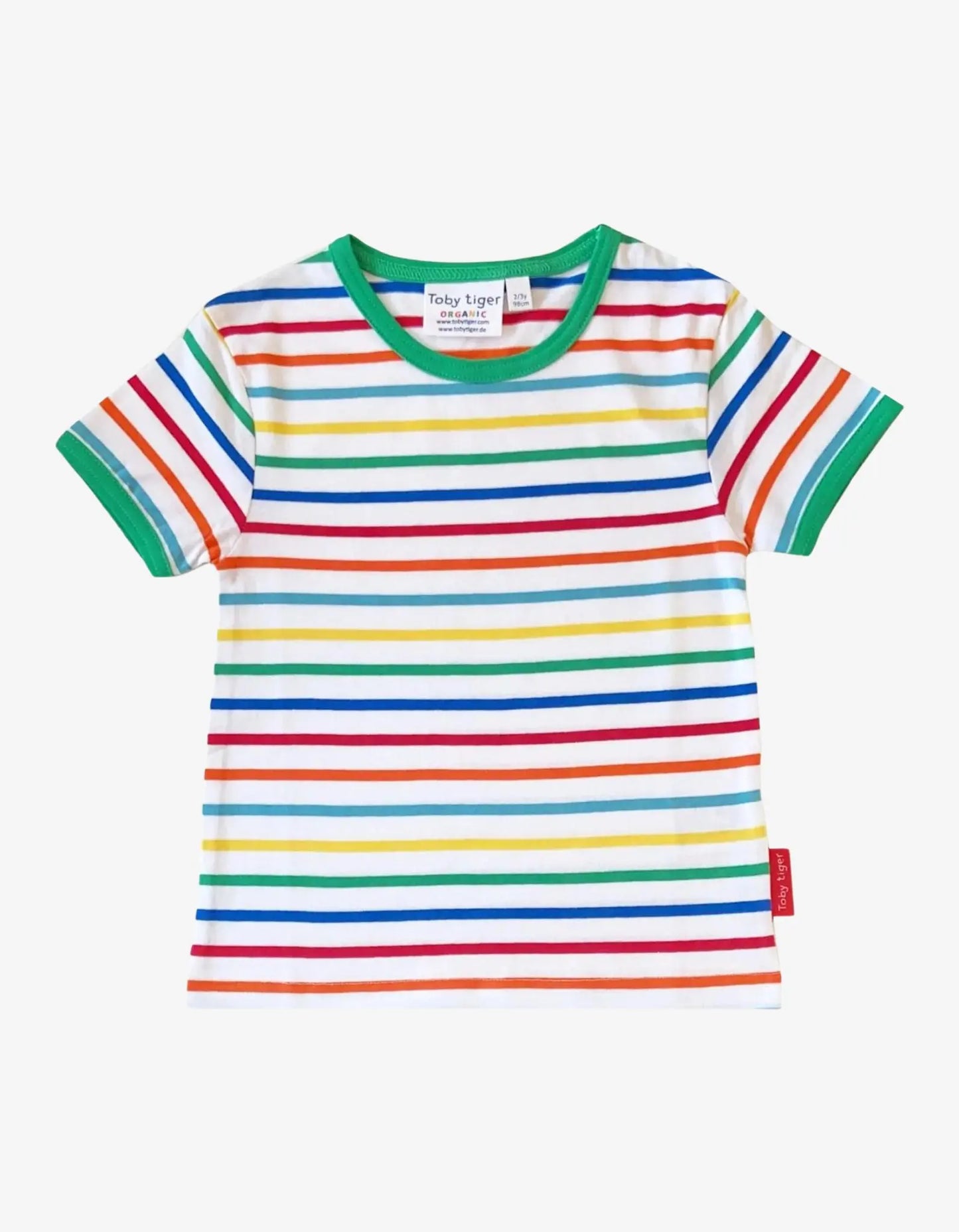 Organic Green Rainbow Stripe Print Short-Sleeved T-Shirt Toby Tiger