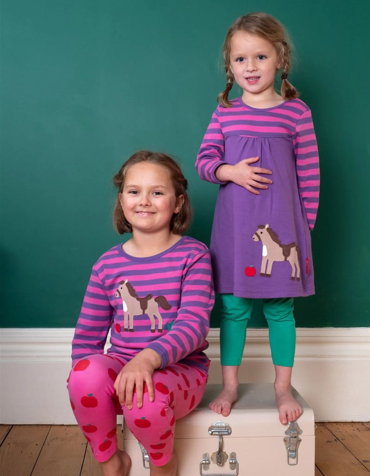 Organic Horse Applique Long-Sleeved Dress Toby Tiger
