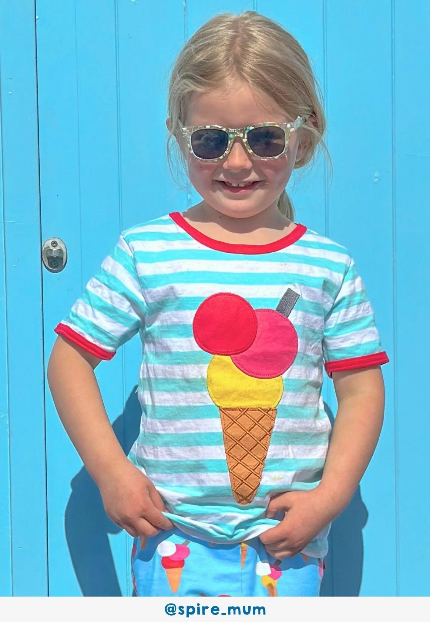 Organic Ice Cream Applique Short-Sleeved T-Shirt Toby Tiger