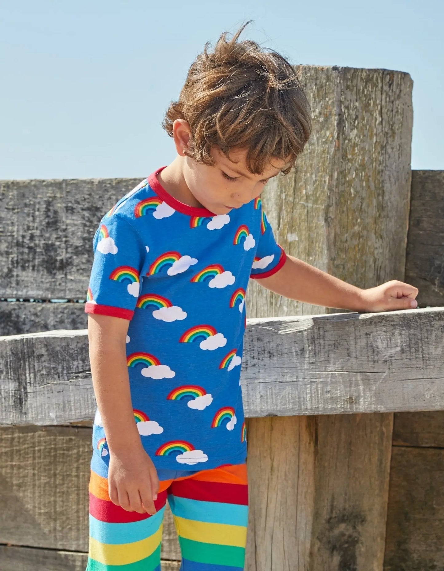 Organic Multi Rainbow Print Short-Sleeved T-Shirt Toby Tiger