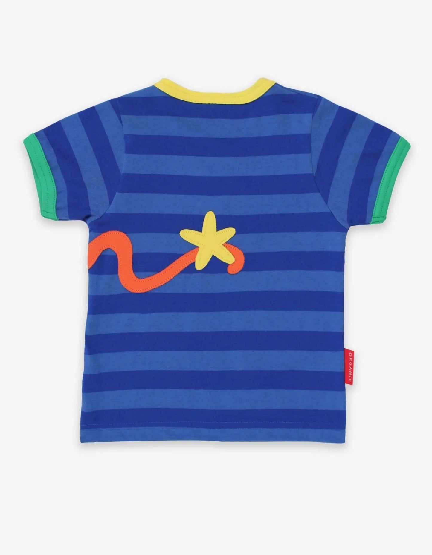 Organic Octopus Applique Dark Blue Striped Short-Sleeved T-Shirt Toby Tiger
