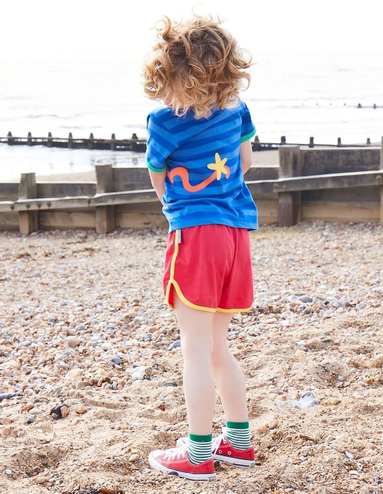 Organic Octopus Applique Dark Blue Striped Short-Sleeved T-Shirt Toby Tiger