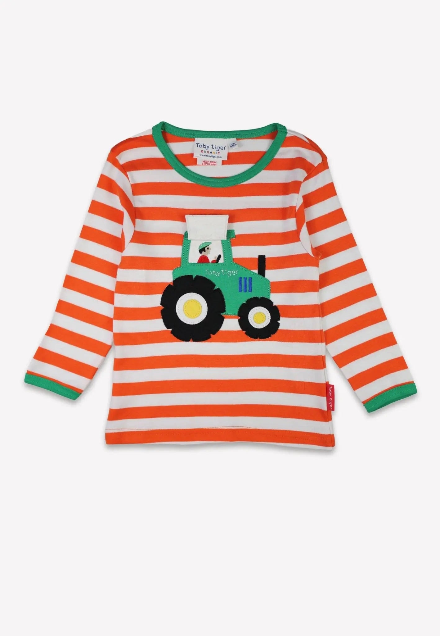 Organic Orange Tractor Applique Long-Sleeved T-Shirt Toby Tiger