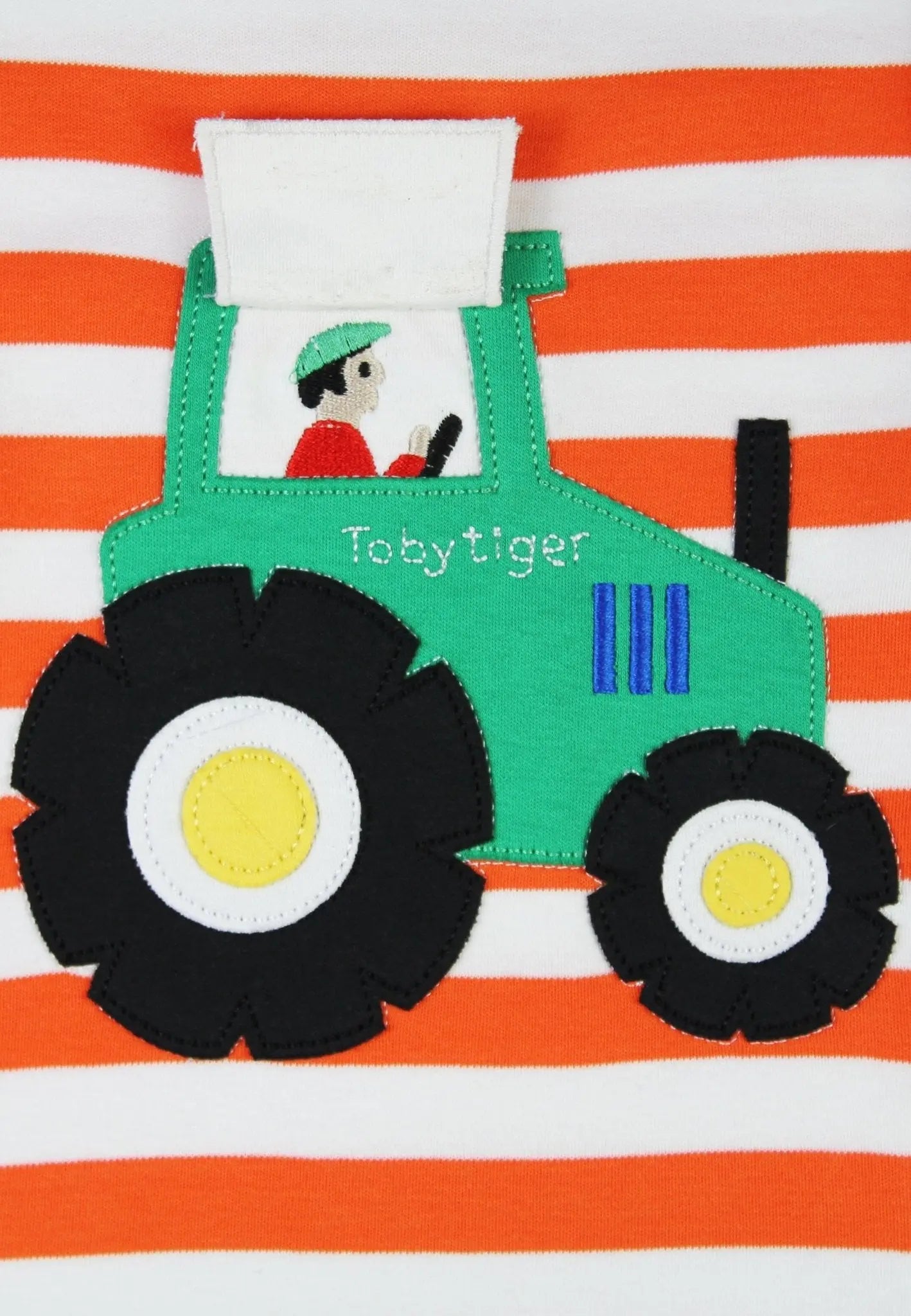 Organic Orange Tractor Applique Long-Sleeved T-Shirt Toby Tiger