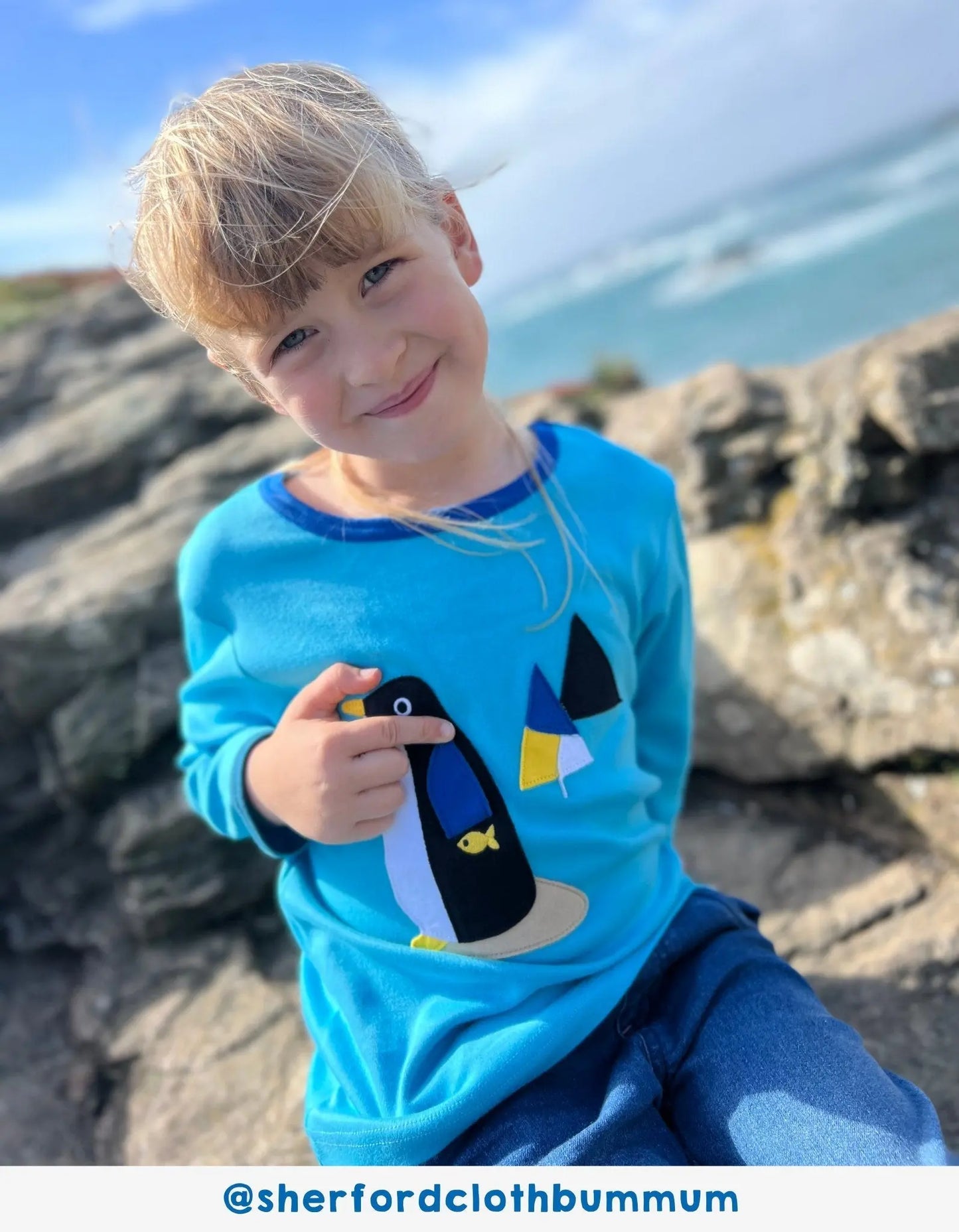 Organic Penguin Applique Long-Sleeved T-Shirt Toby Tiger