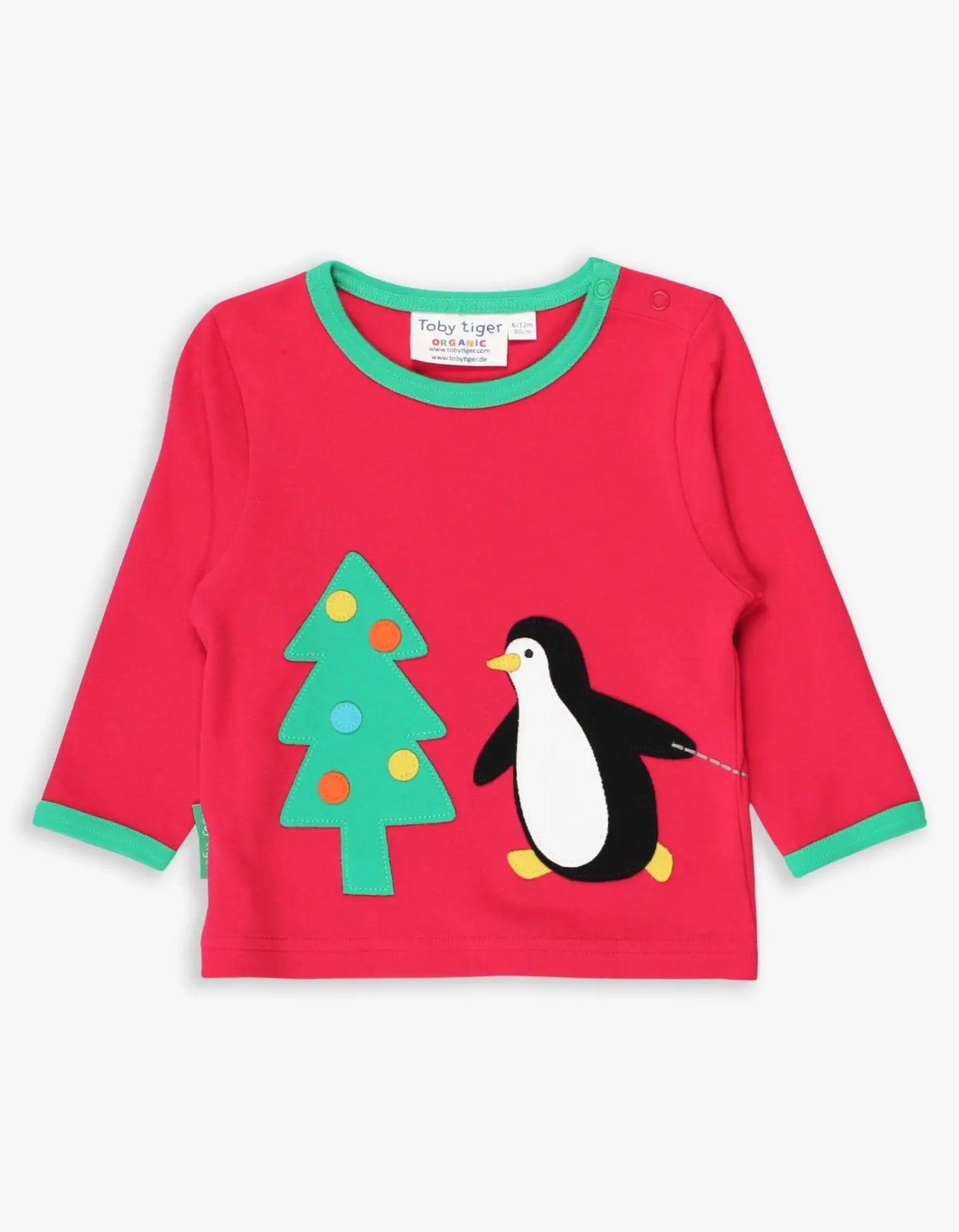 Organic Penguins' Christmas Applique Long-Sleeved T-Shirt Toby Tiger