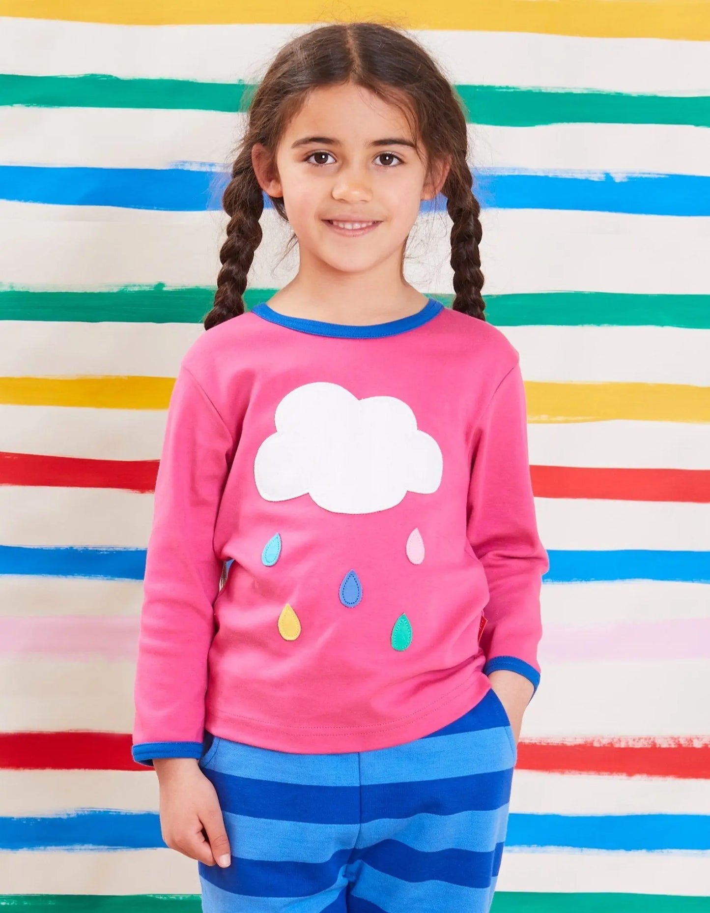 Organic Pink Cloud Applique Long-Sleeved T-Shirt Toby Tiger