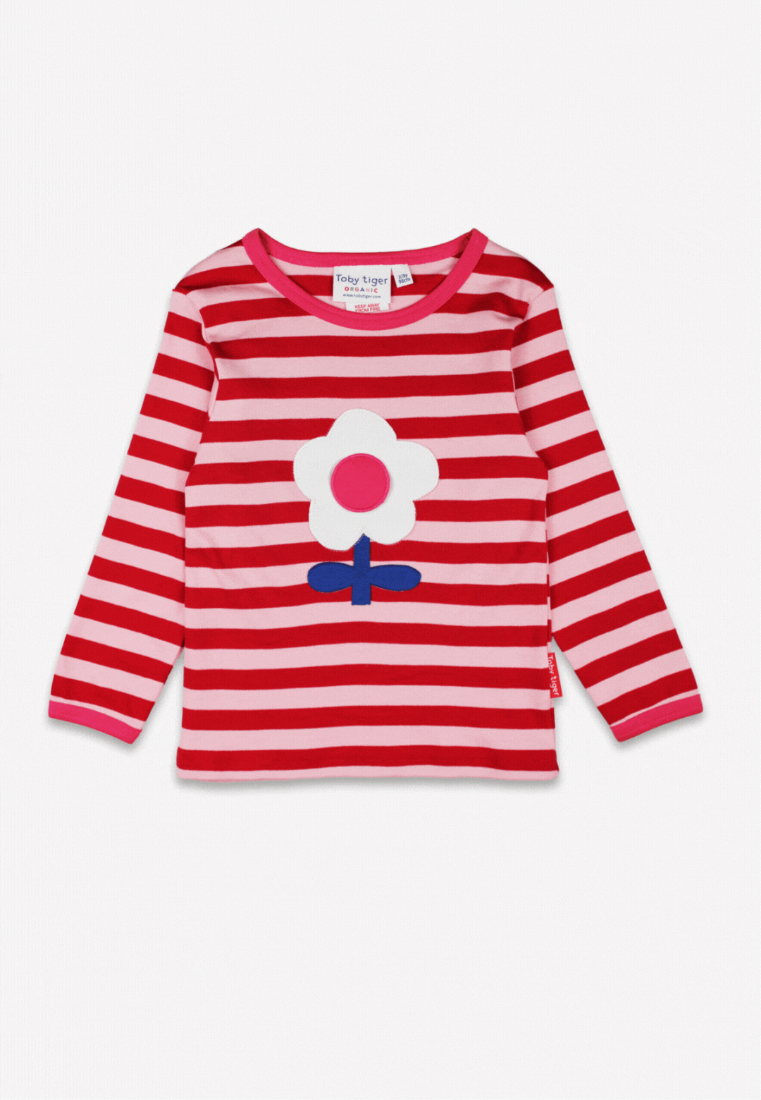 Organic Pink Flower Applique Long-Sleeved T-Shirt Toby Tiger