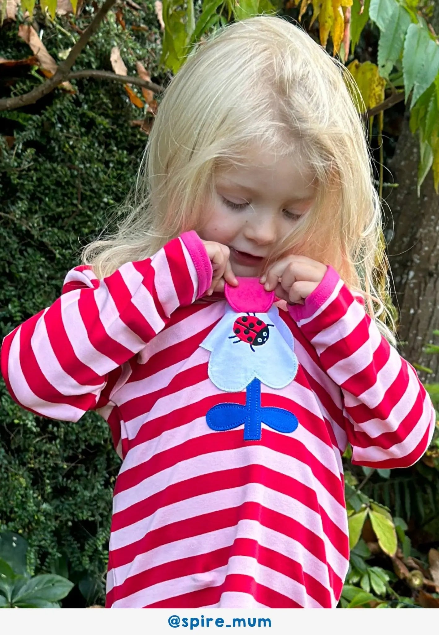 Organic Pink Flower Applique Long-Sleeved T-Shirt Toby Tiger