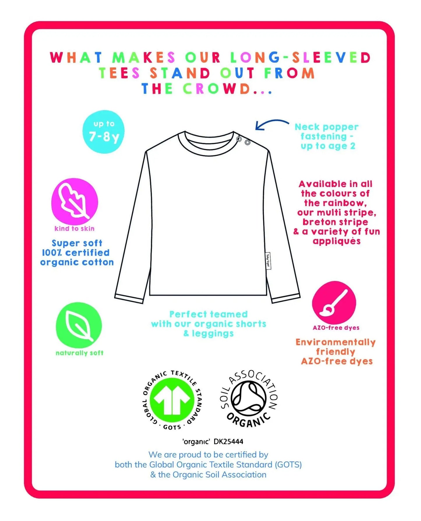 Organic Pink Flower Applique Long-Sleeved T-Shirt Toby Tiger