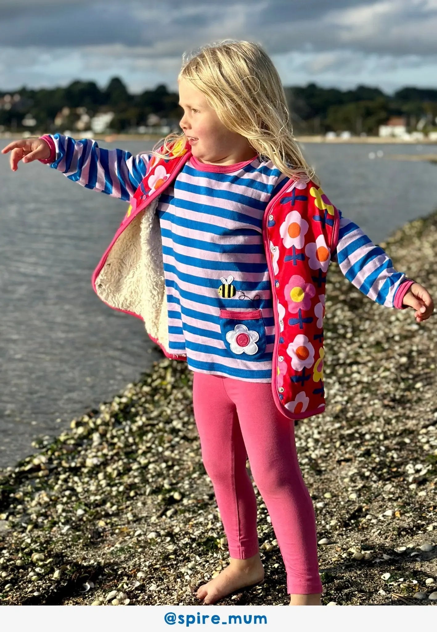 Organic Pink Flower Print Reversible Gilet Toby Tiger