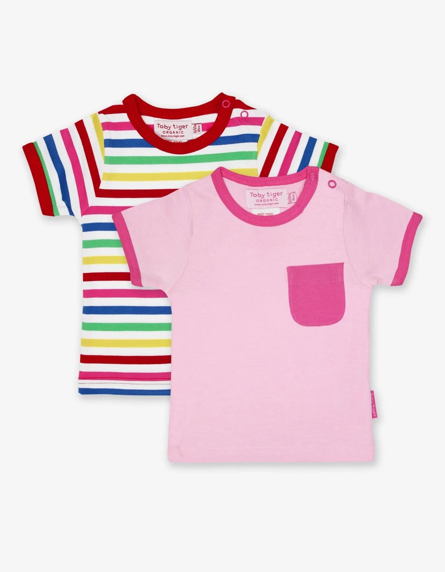 Organic Pink Multi Stripe 2-Pack Short-Sleeved T-Shirt Toby Tiger