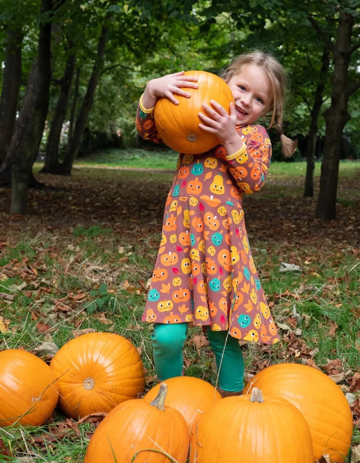 Organic Pumpkin Print Long-Sleeved Skater Dress Toby Tiger