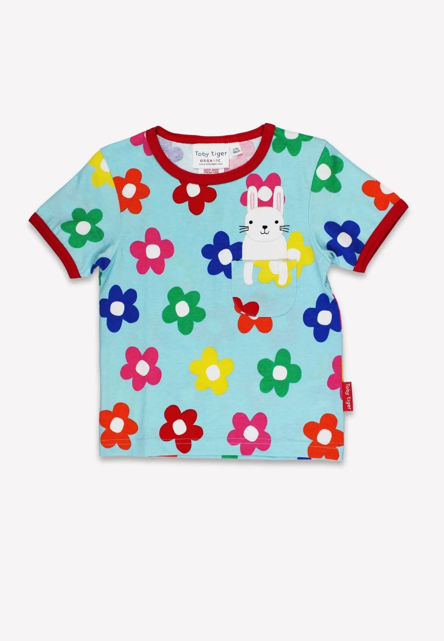 Organic Rainbow Bloom Bunny Pocket Applique Short-Sleeved T-Shirt Toby Tiger